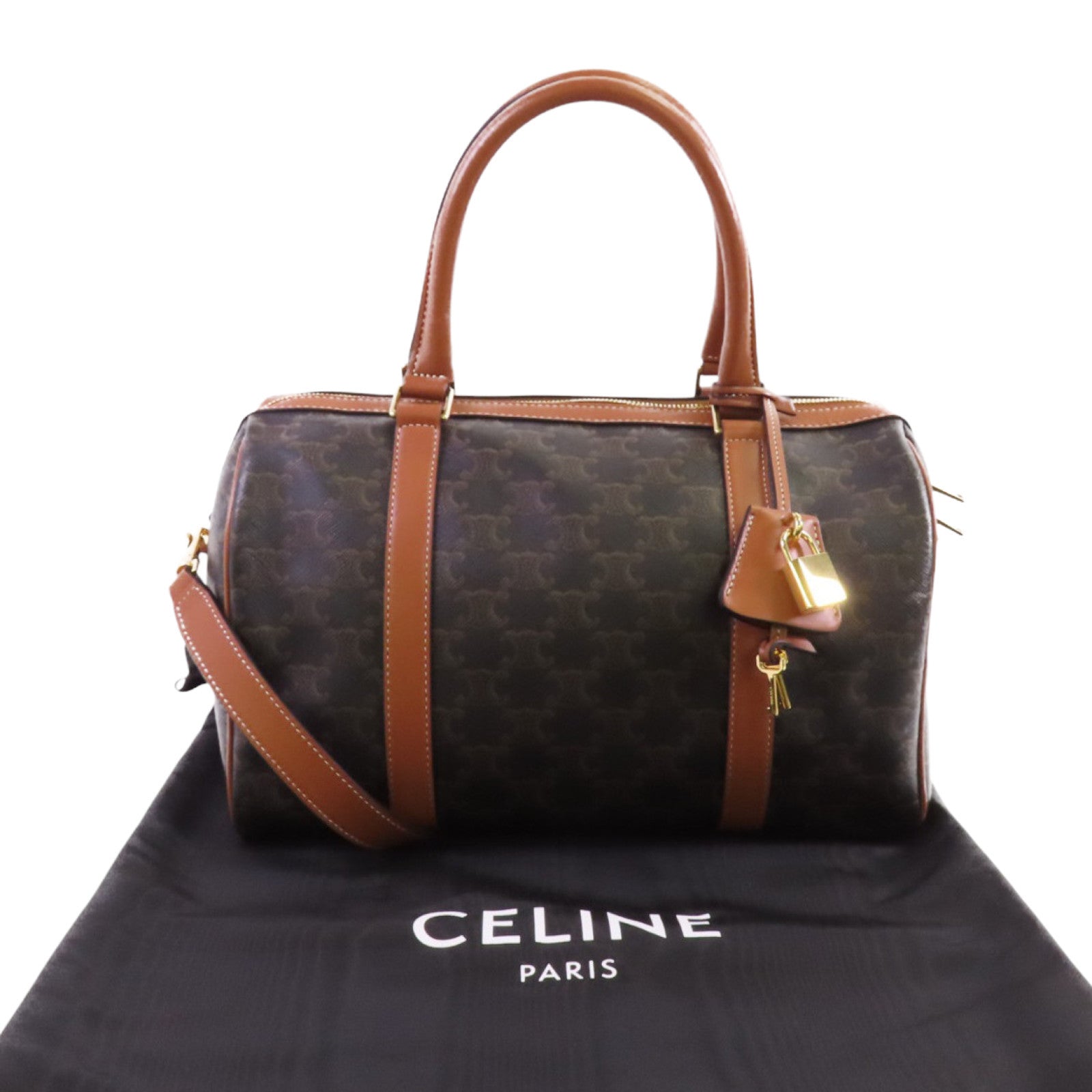 CELINE Triomphe帆布Large Boston金扣手挽肩背兩用袋