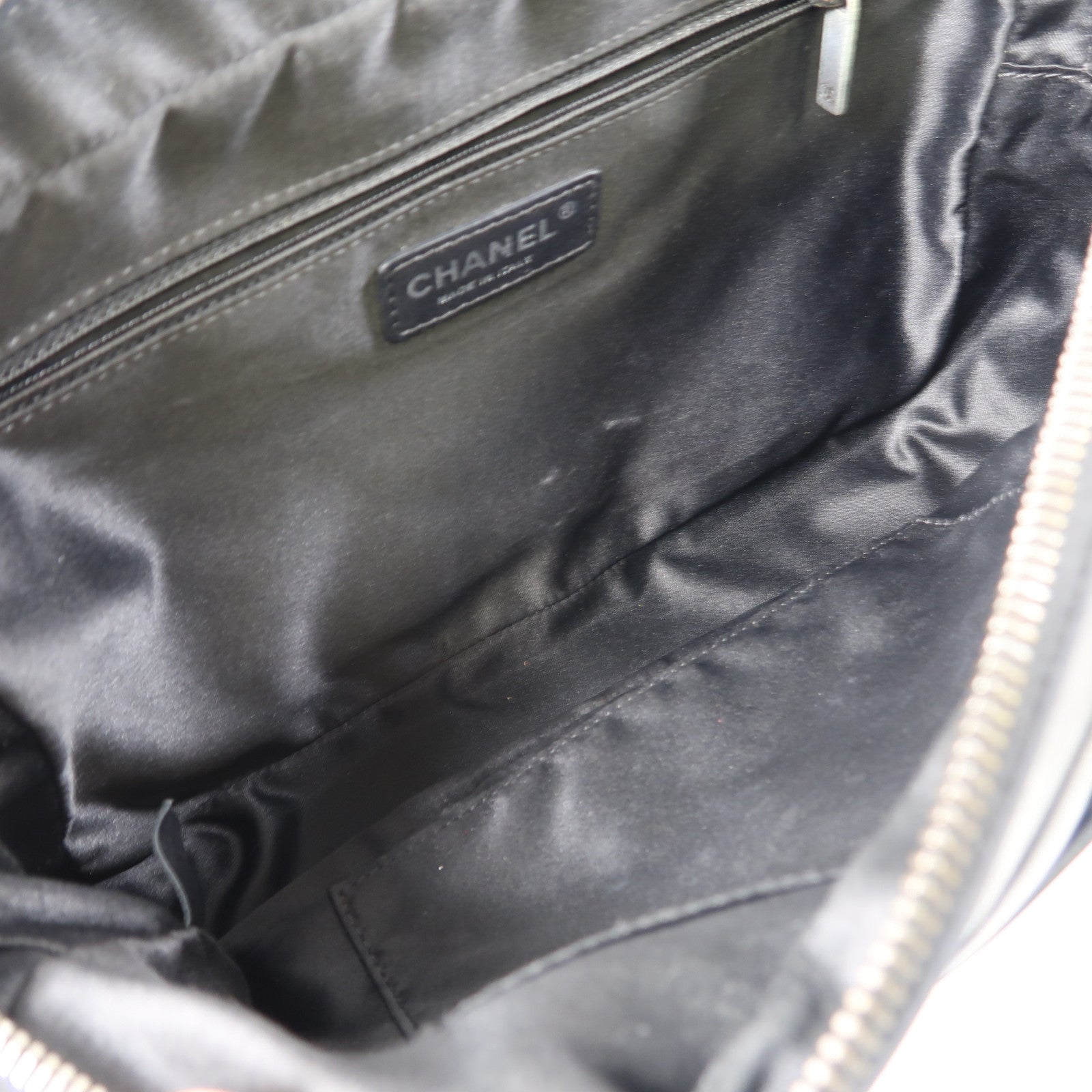 CHANEL 菱格牛皮皮革Chain Shoulder銀扣鏈帶肩背袋黑色