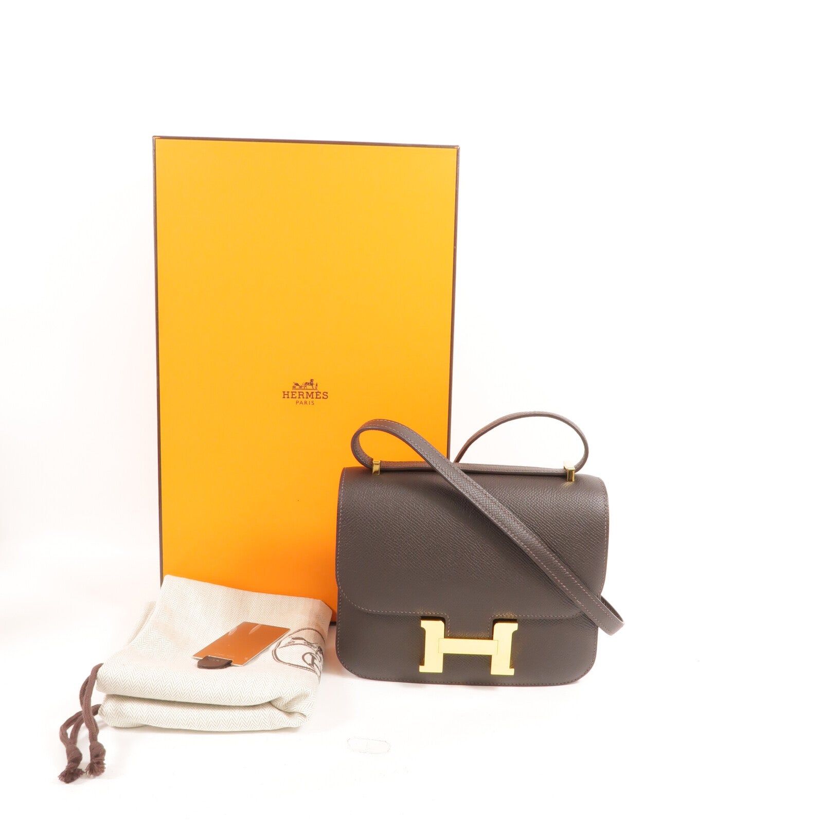 HERMES Epsom皮革Constance Mini肩背袋Bai Brun