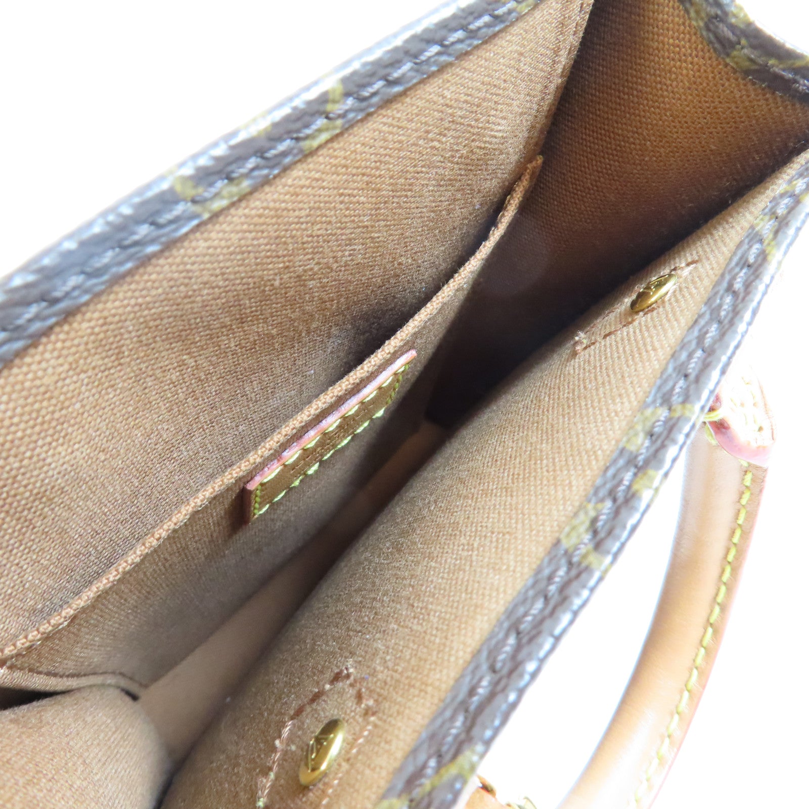 LOUIS VUITTON Monogram Petit Sac Plat金扣手挽肩背兩用袋棕色