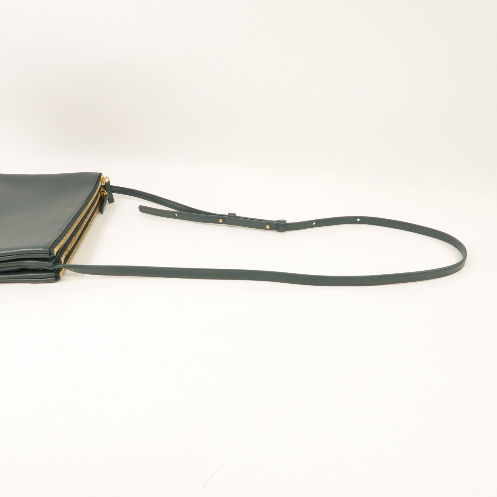 CELINE 牛皮皮革Trio金扣肩背袋綠色