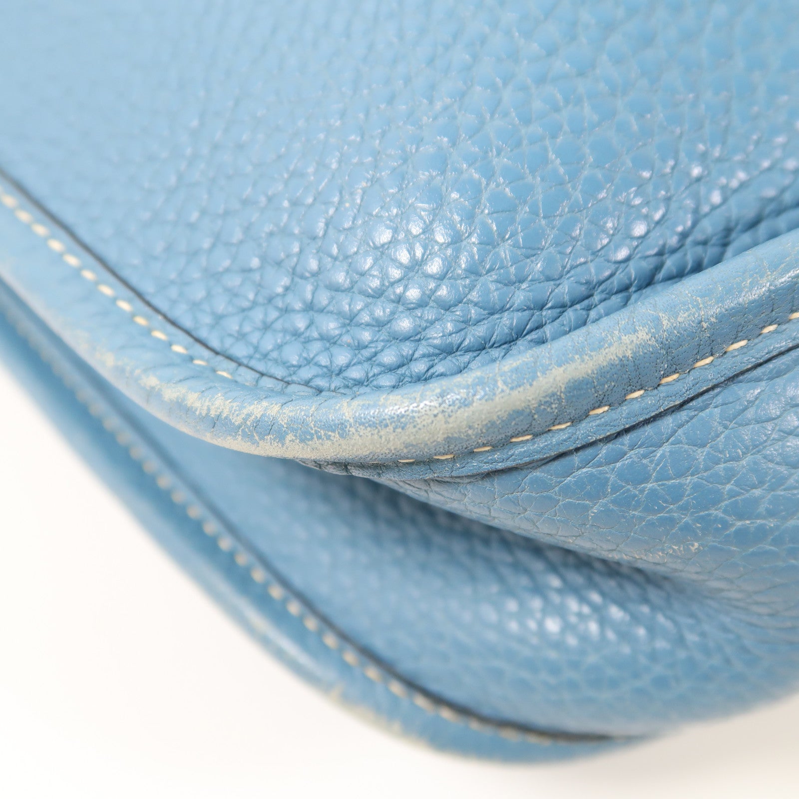 HERMES Clemence皮革Evelyne PM銀扣肩背袋Bleu Jean