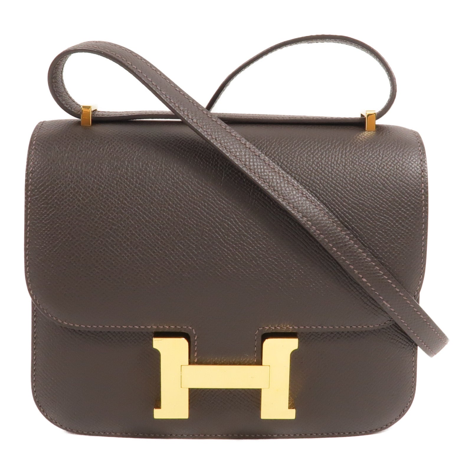 HERMES Epsom皮革Constance Mini肩背袋Bai Brun