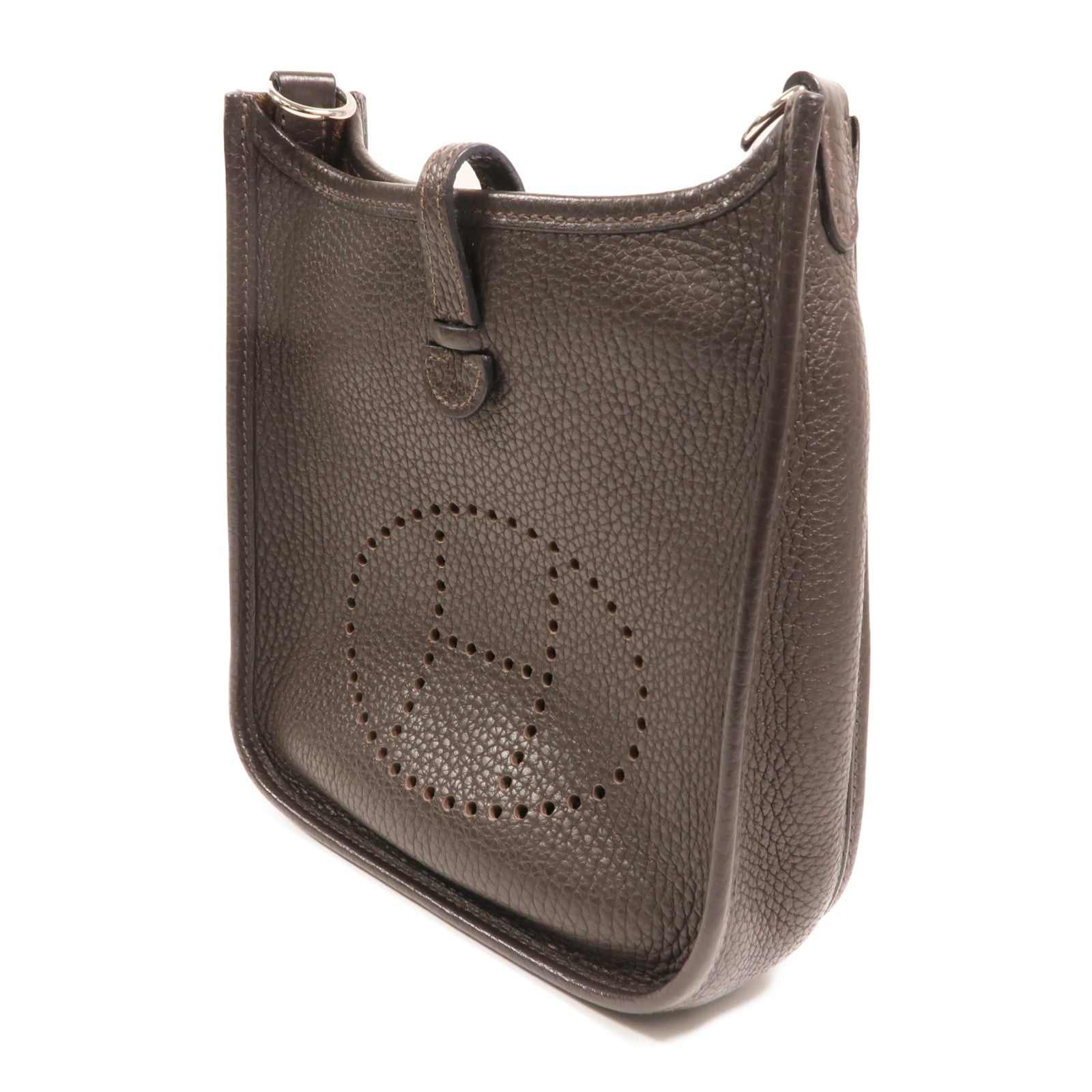 HERMES Clemence皮革Evelyne TPM銀扣肩背袋Ebene