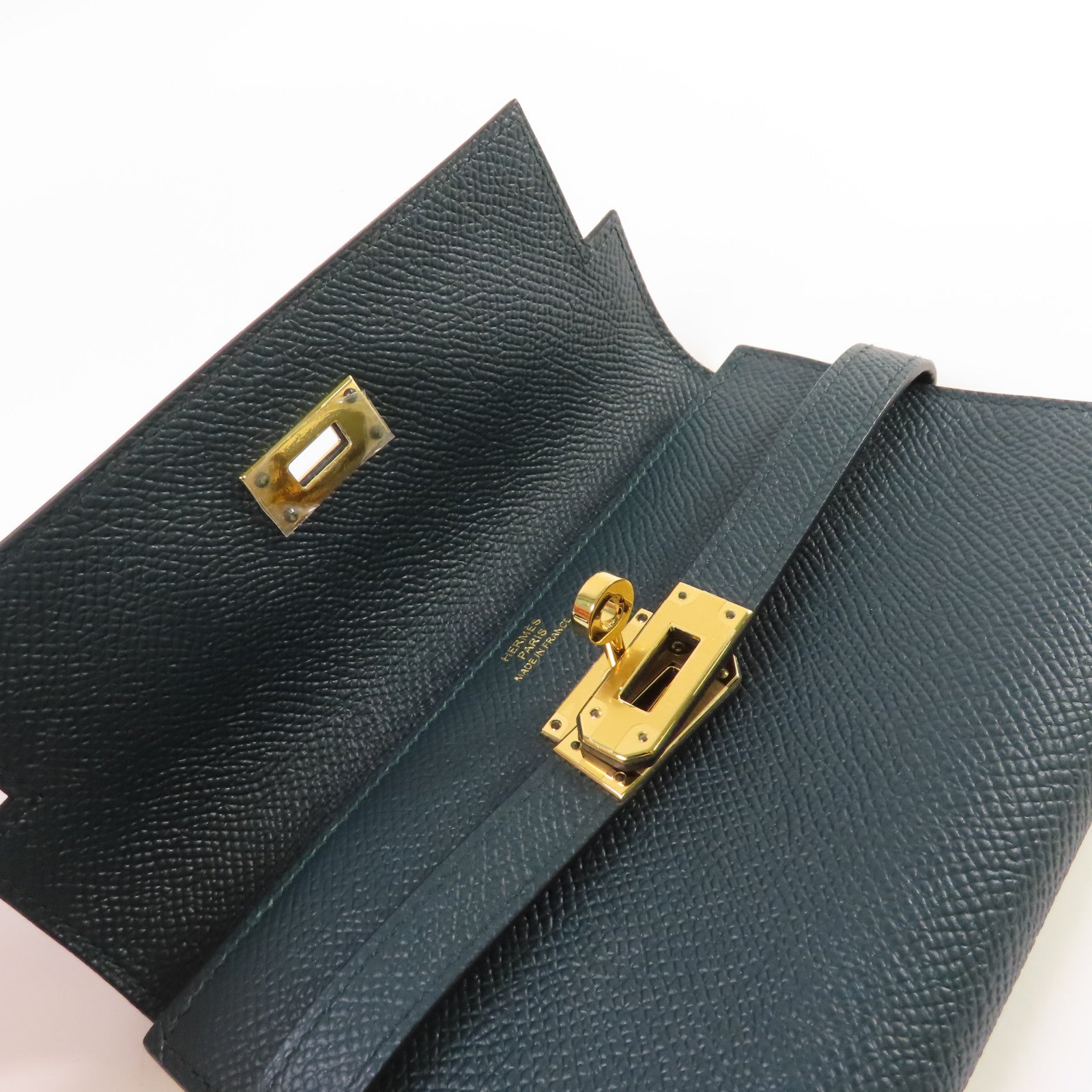 HERMES Epsom皮革Kelly Wallet金扣錢包Vert Jade松柏綠