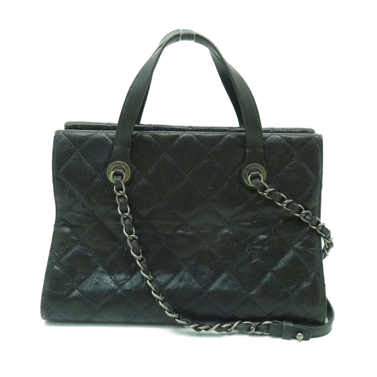 CHANEL 【激減優惠】菱格Caviar皮革2 Way Shoulder銀扣手挽肩背兩用袋深綠色