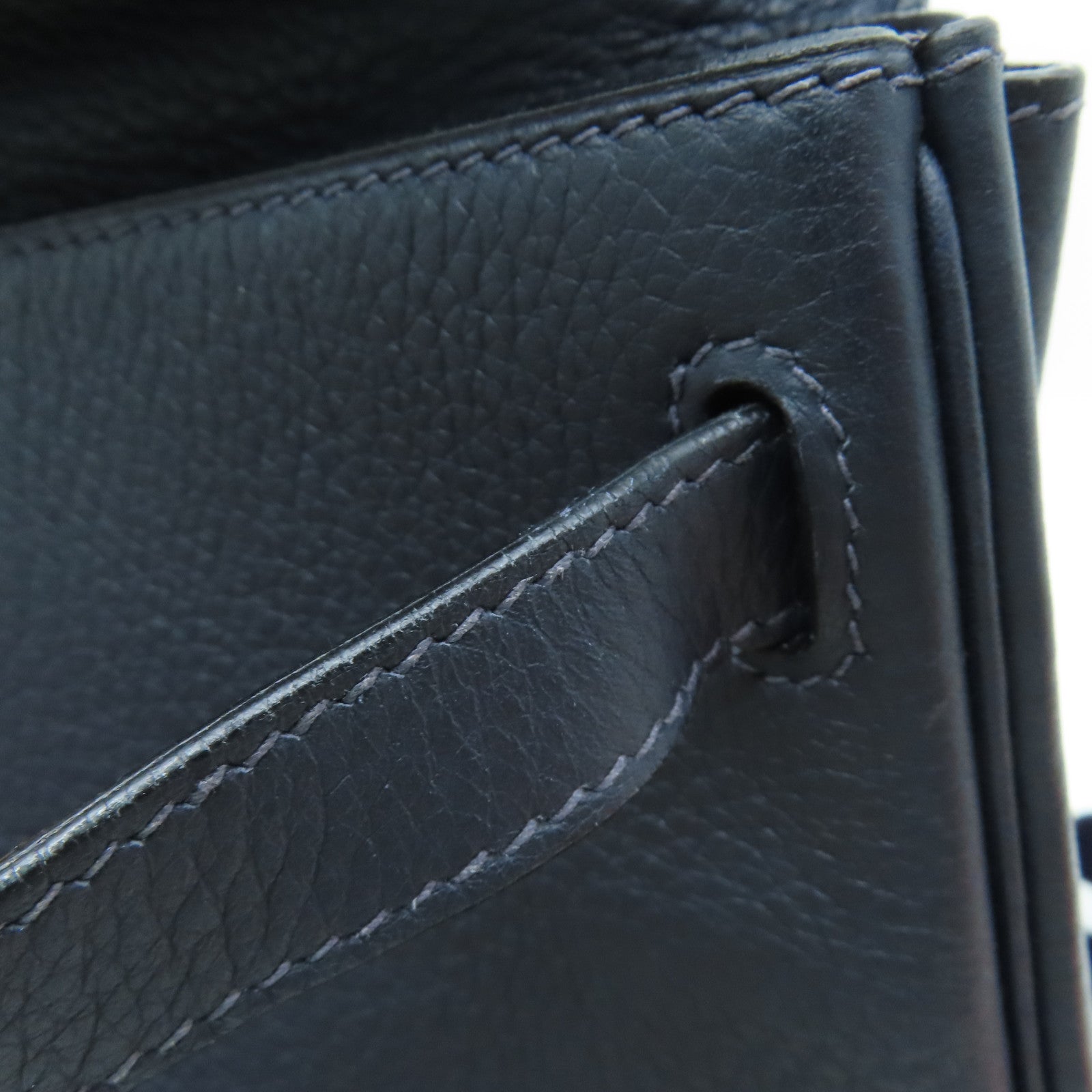 HERMES Clemence Leather Kelly Ado GM Gold Buckle Backpack Dark Indigo