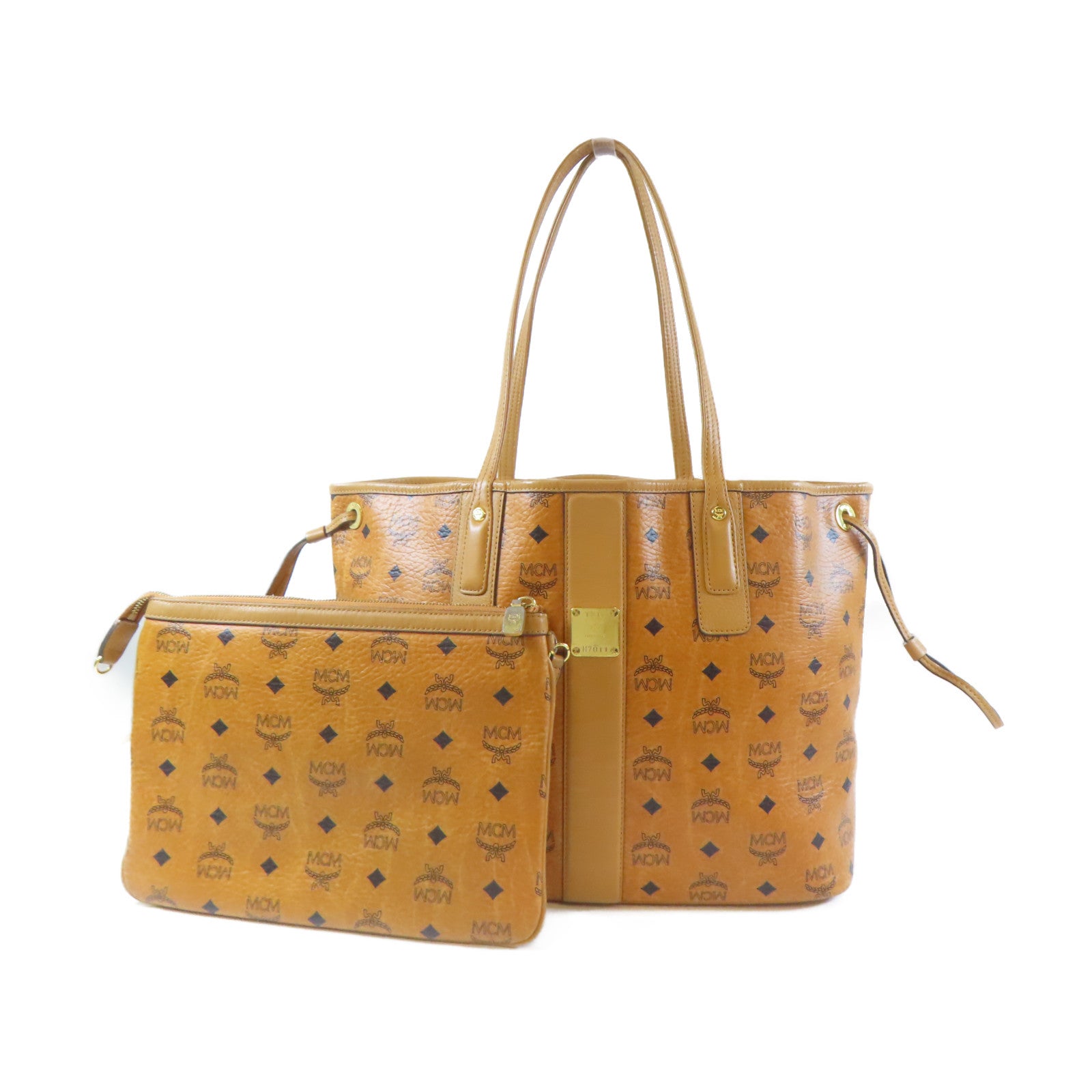MCM 【激減優惠】塗層帆布Tote Bag金扣手挽袋啡色