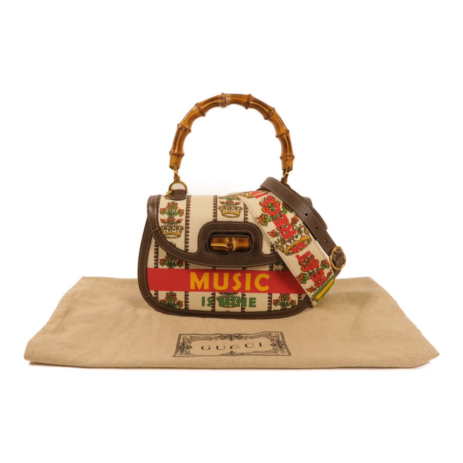 GUCCI GG 100th anniversary Bamboo Bag 2 way Shoulder Bag Canvas Brown/White