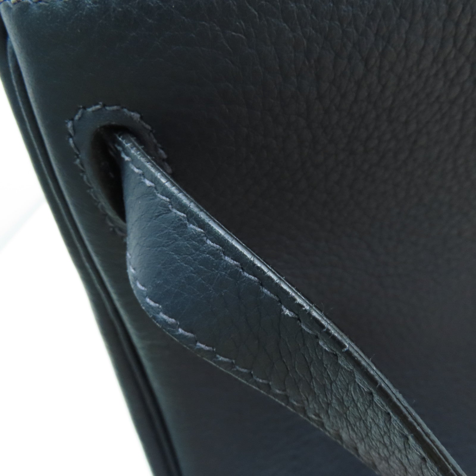 HERMES Clemence Leather Kelly Ado GM Gold Buckle Backpack Dark Indigo