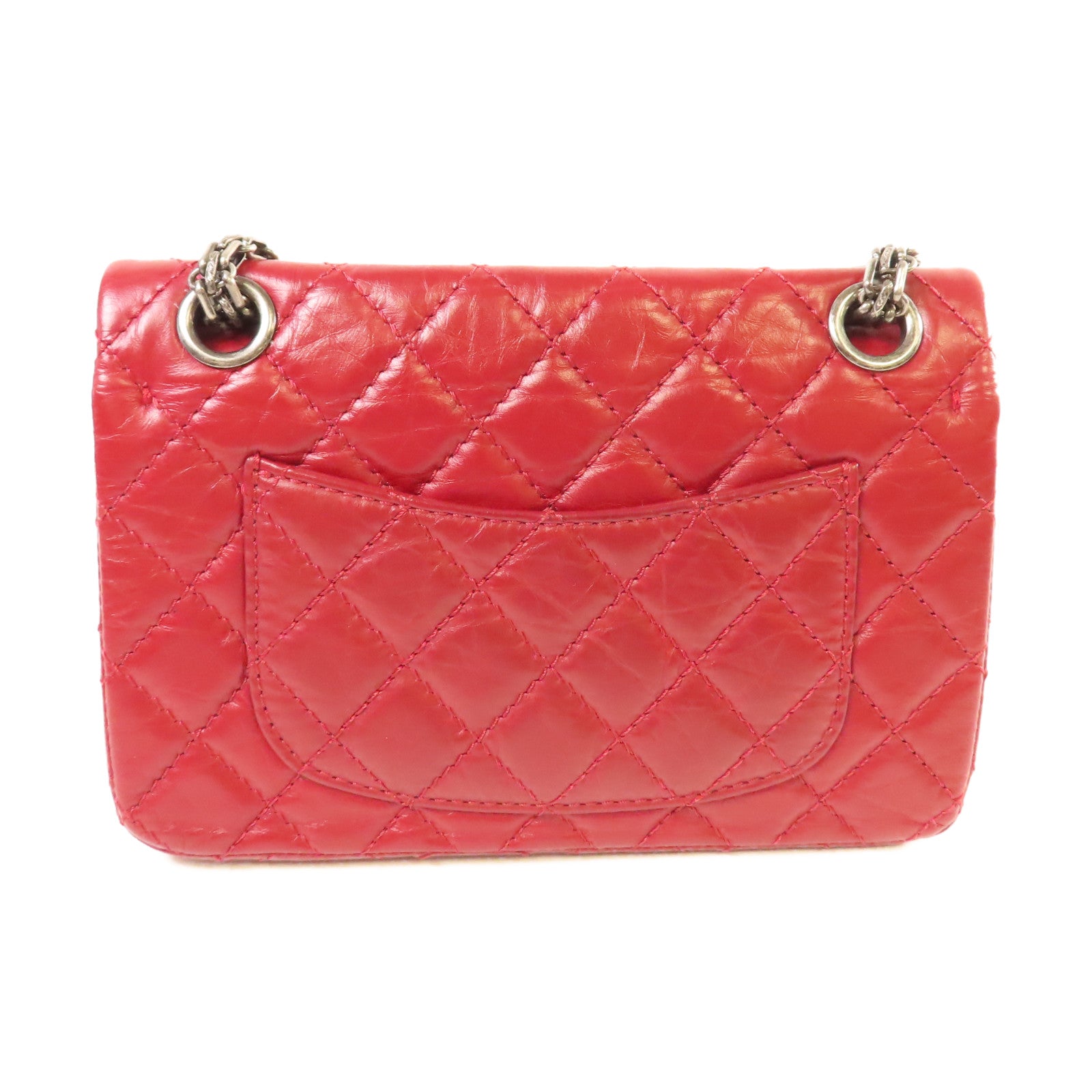 CHANEL 【激減優惠】菱格牛皮皮革2.55 Mini Chain Shoulder Bag銀扣鏈帶肩背袋酒紅色