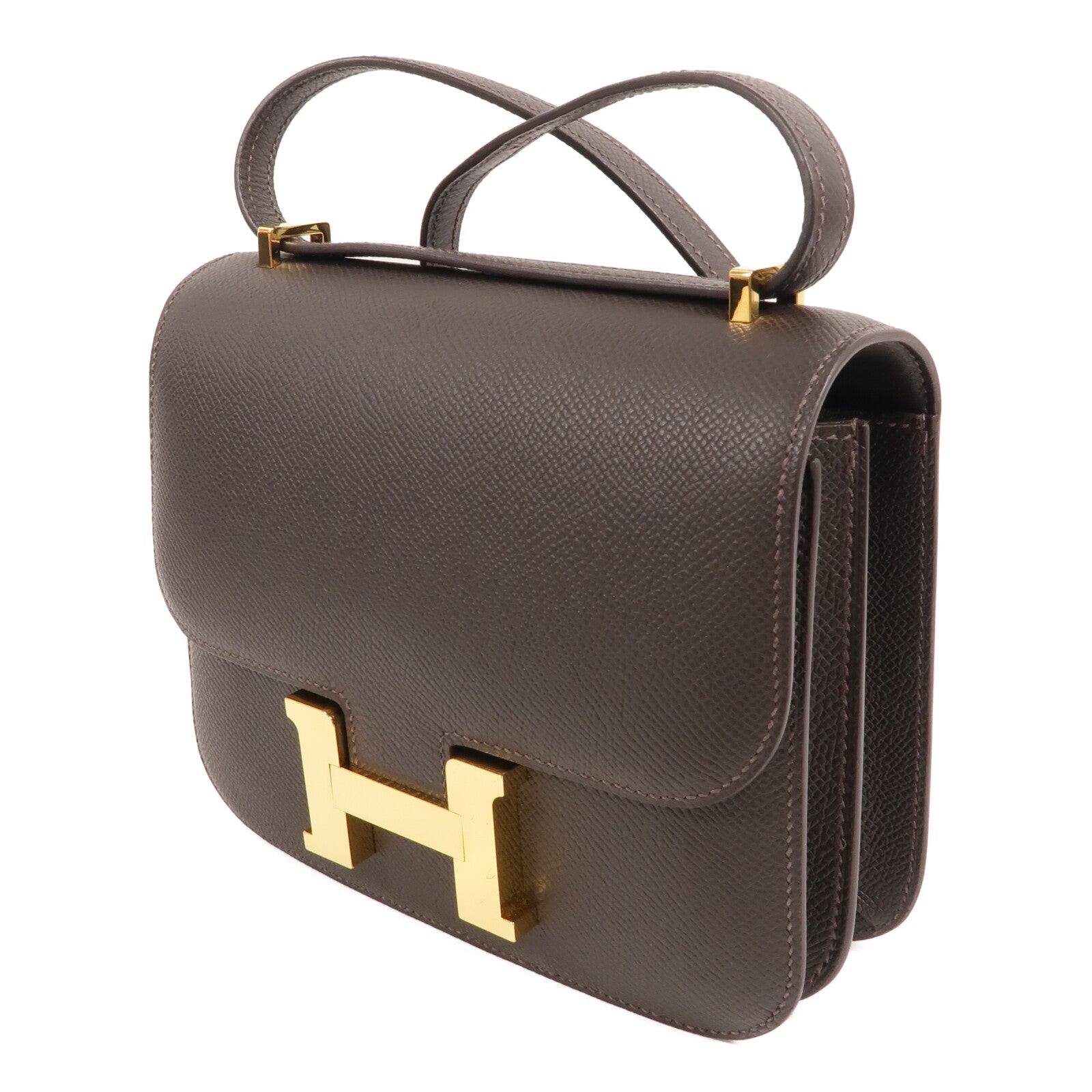 HERMES Epsom皮革Constance Mini肩背袋Bai Brun