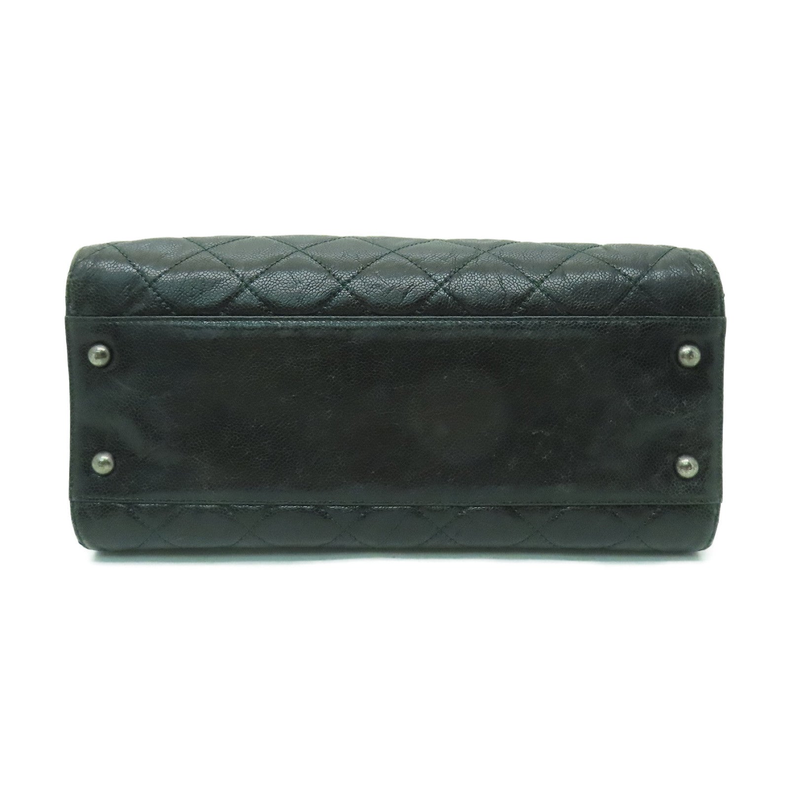 CHANEL 【激減優惠】菱格Caviar皮革2 Way Shoulder銀扣手挽肩背兩用袋深綠色