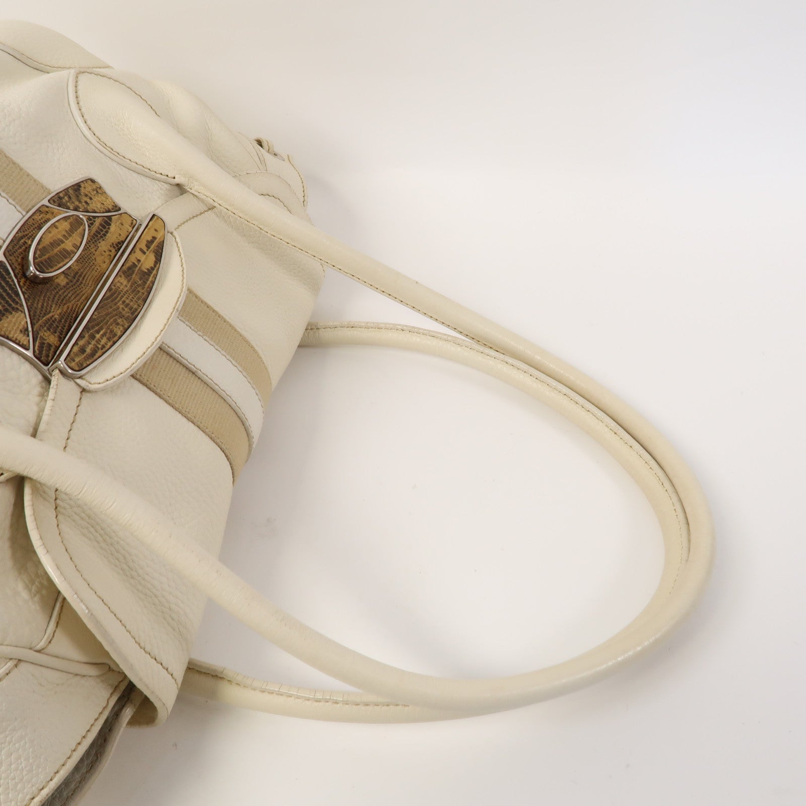 PRADA 【激減優惠】牛皮皮革Shoulder Bag銀扣肩背袋白色