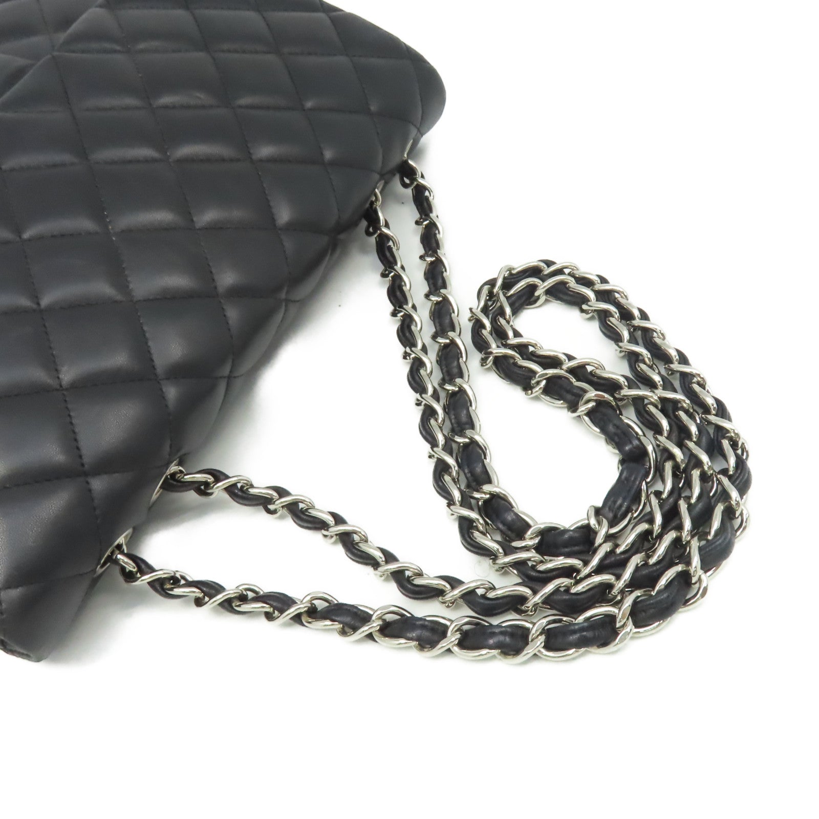 CHANEL **【激減優惠】菱格羊皮皮革Jumbo Classic Flap Chain Shoulder Bag銀扣鏈帶肩背袋黑色