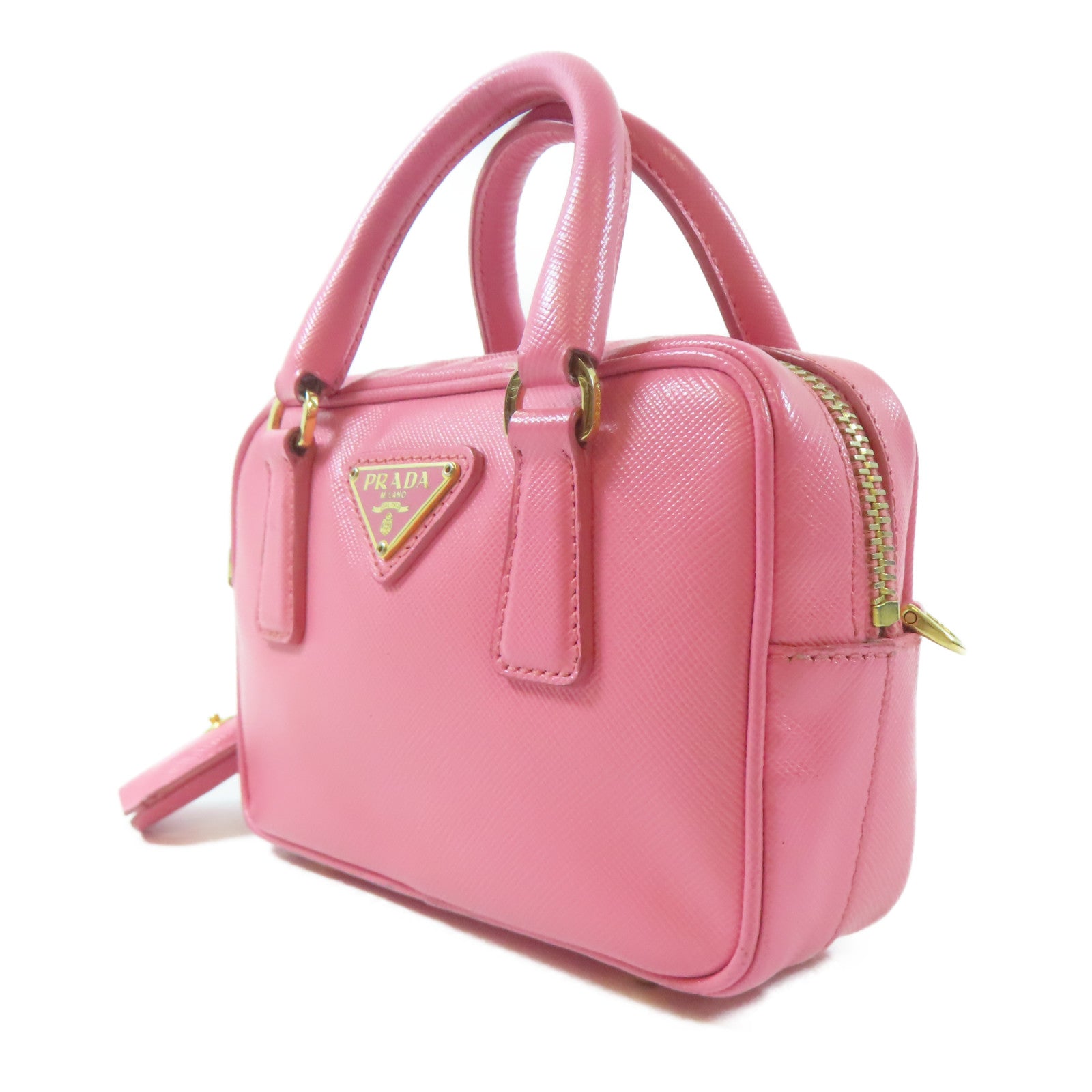 PRADA 牛皮皮革Shoulder Bag金扣鏈帶肩背袋粉紅色