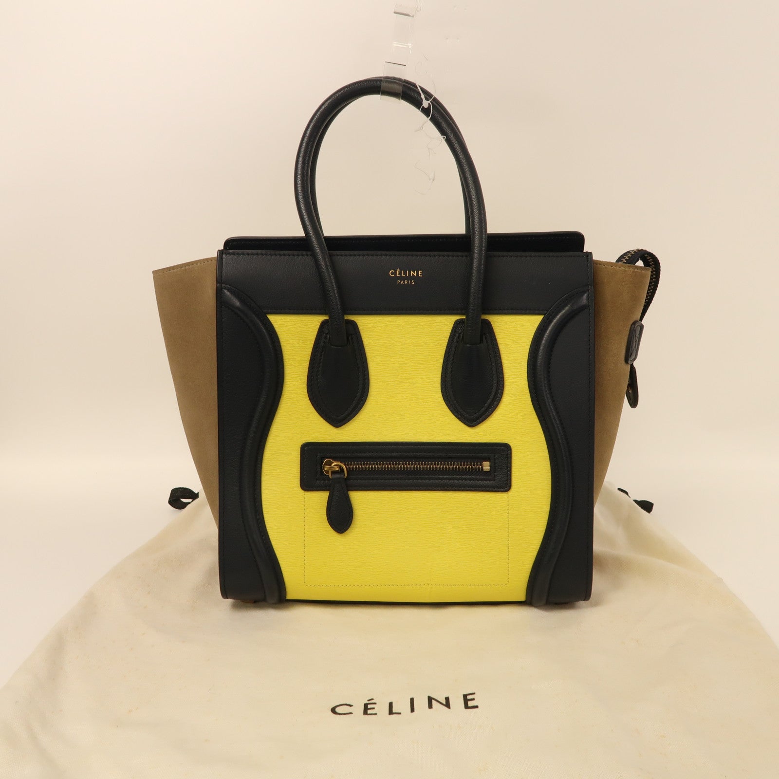 CELINE 牛皮皮革/絨面皮革Micro Luggage金扣手挽袋黑色/黃色/啡色