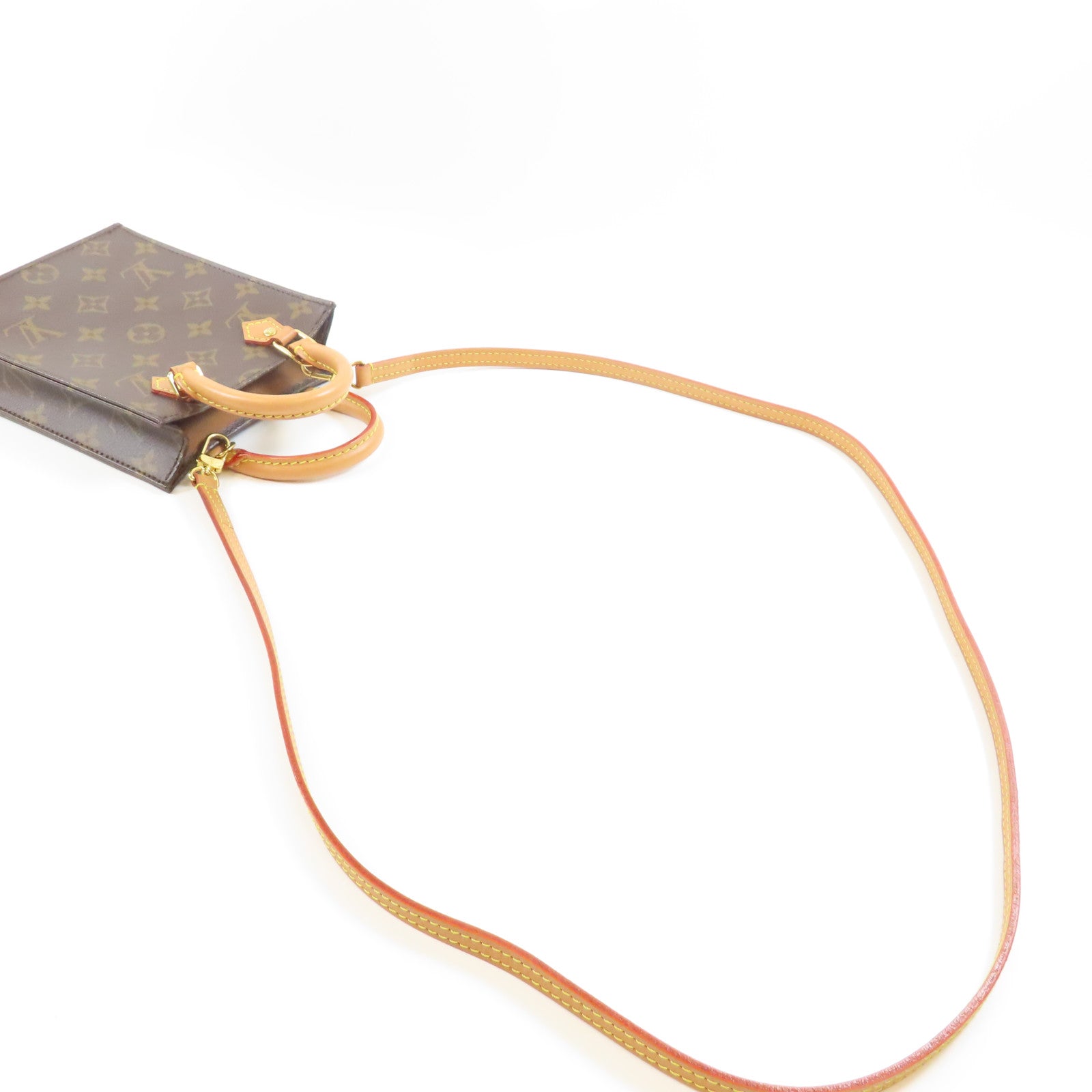 LOUIS VUITTON Monogram Petit Sac Plat金扣手挽肩背兩用袋棕色
