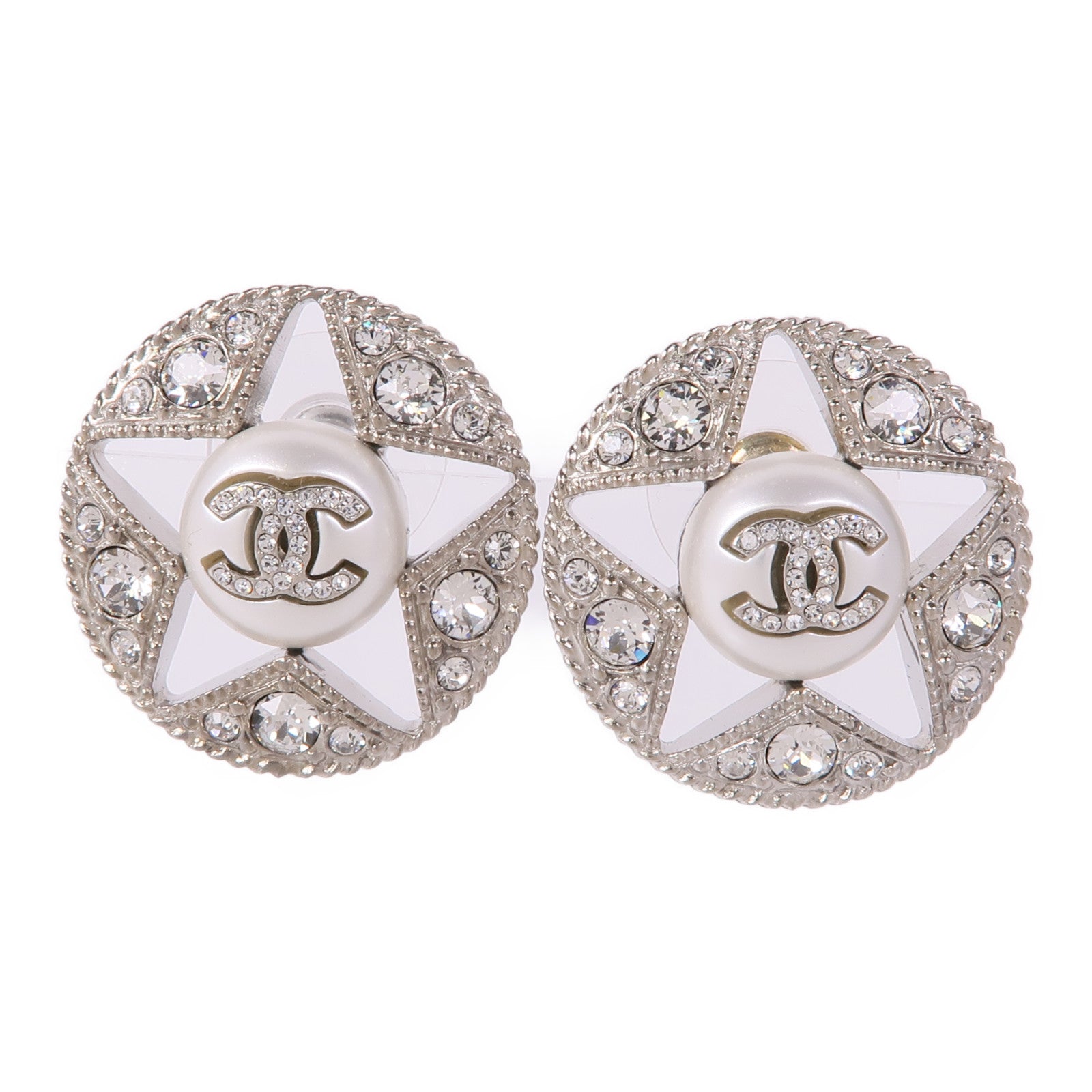 CHANEL CC Earrings C22P Metal Silver White