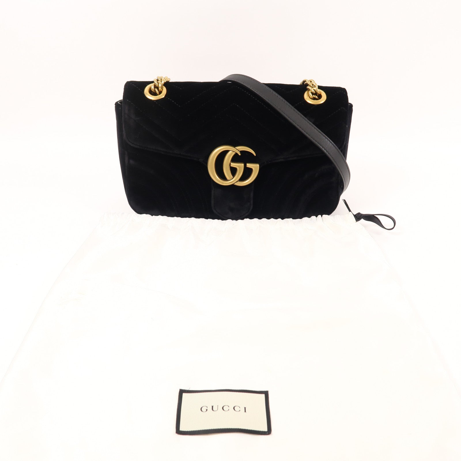 GUCCI Velvet GG Marmont Shoulder Bag金扣鏈帶肩背袋
