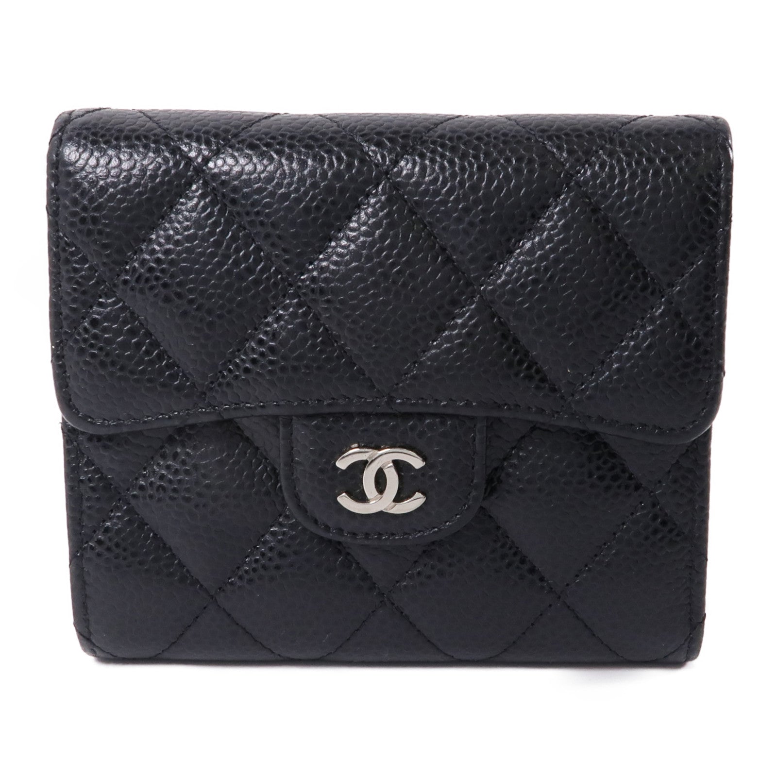 CHANEL 牛皮皮革Wallet銀扣錢包黑色