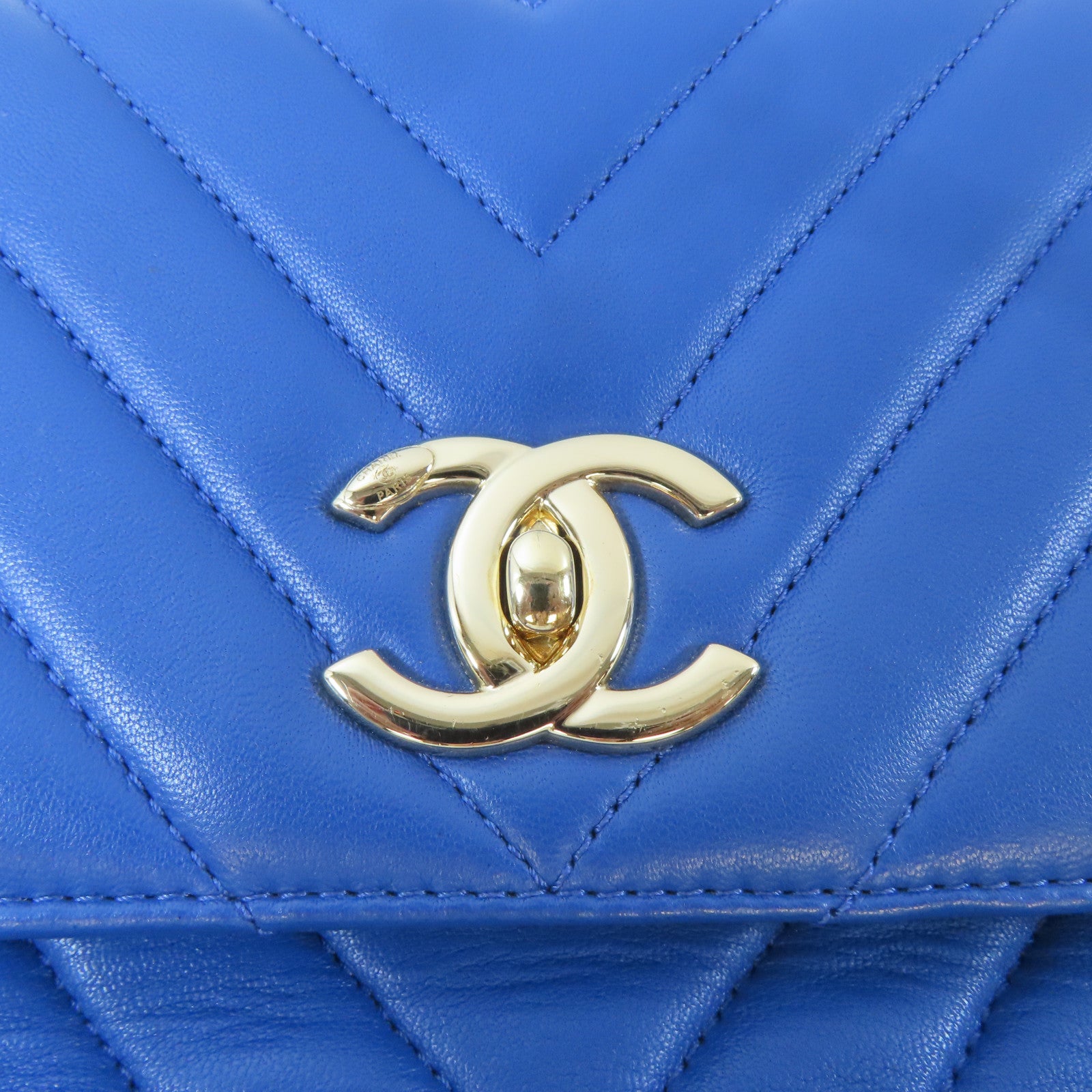 CHANEL 【激減優惠】斜紋牛皮皮革Trendy CC金扣手挽肩背兩用袋藍色