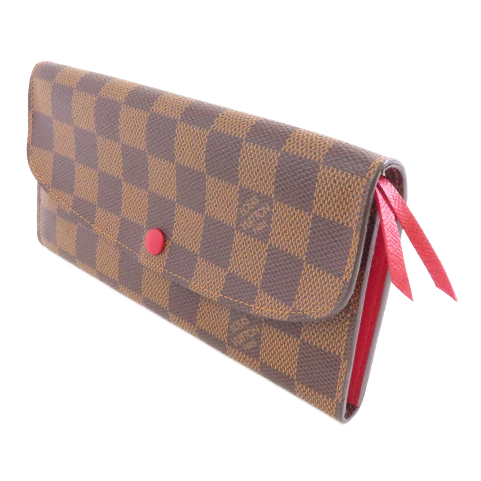 LOUIS VUITTON Damier Emilie Long Wallet金扣長錢包棕色/紅色