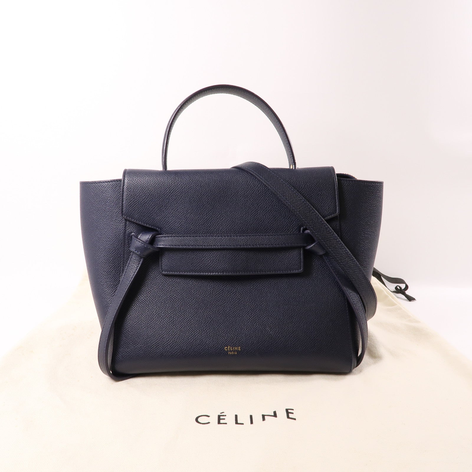 CELINE 牛皮皮革Belt Bag金扣手挽肩背兩用袋深藍色