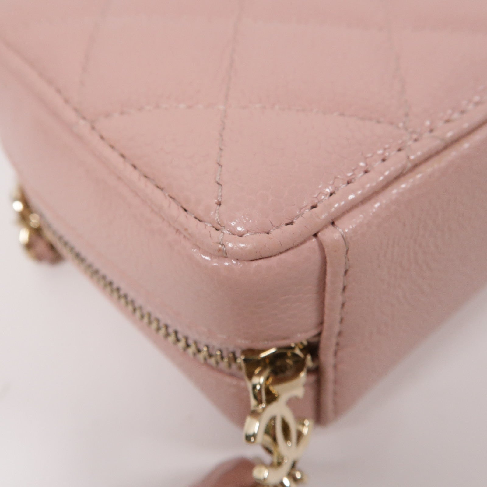 CHANEL 菱格牛皮皮革Shoulder Bag金扣鏈帶肩背袋粉紅色