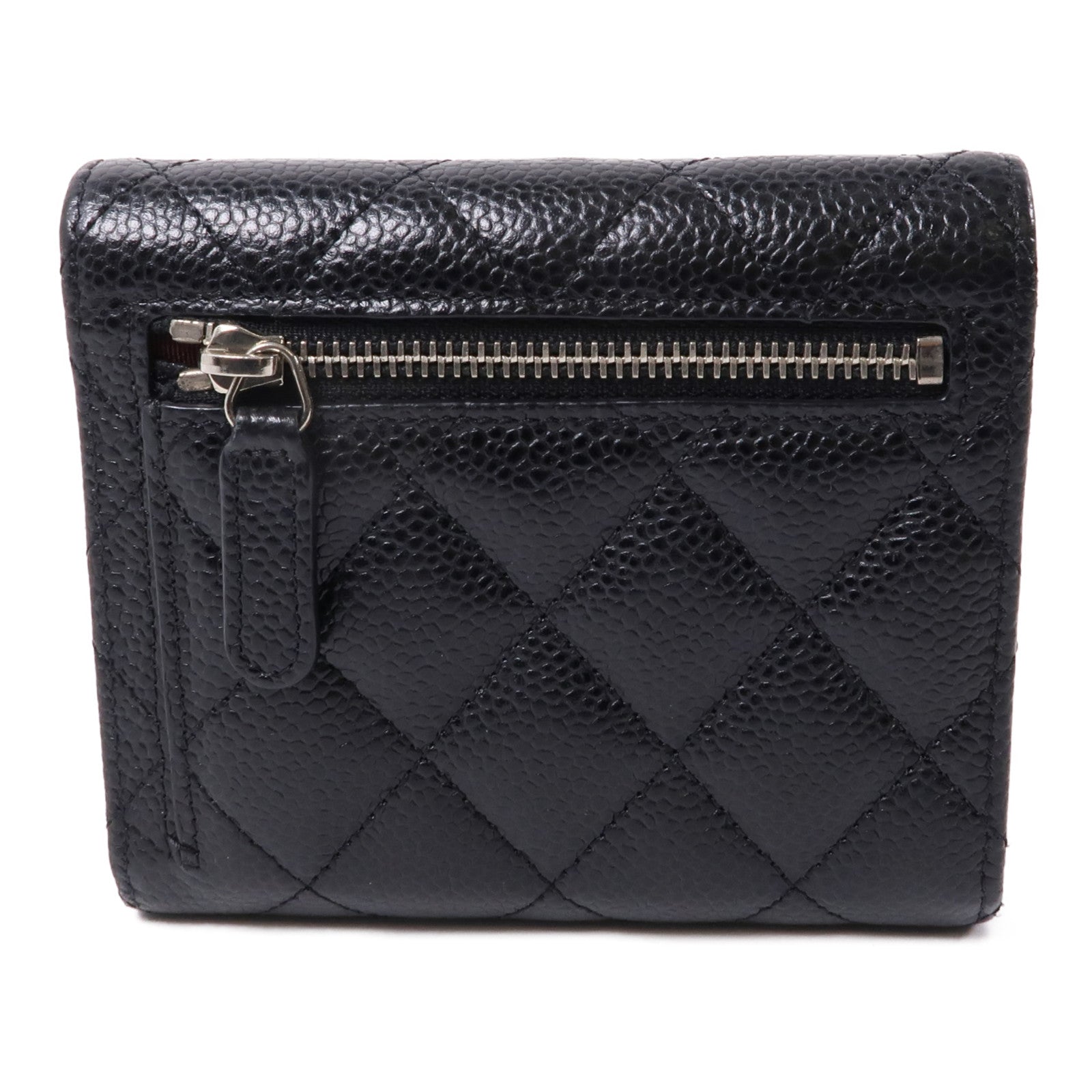 CHANEL 牛皮皮革Wallet銀扣錢包黑色