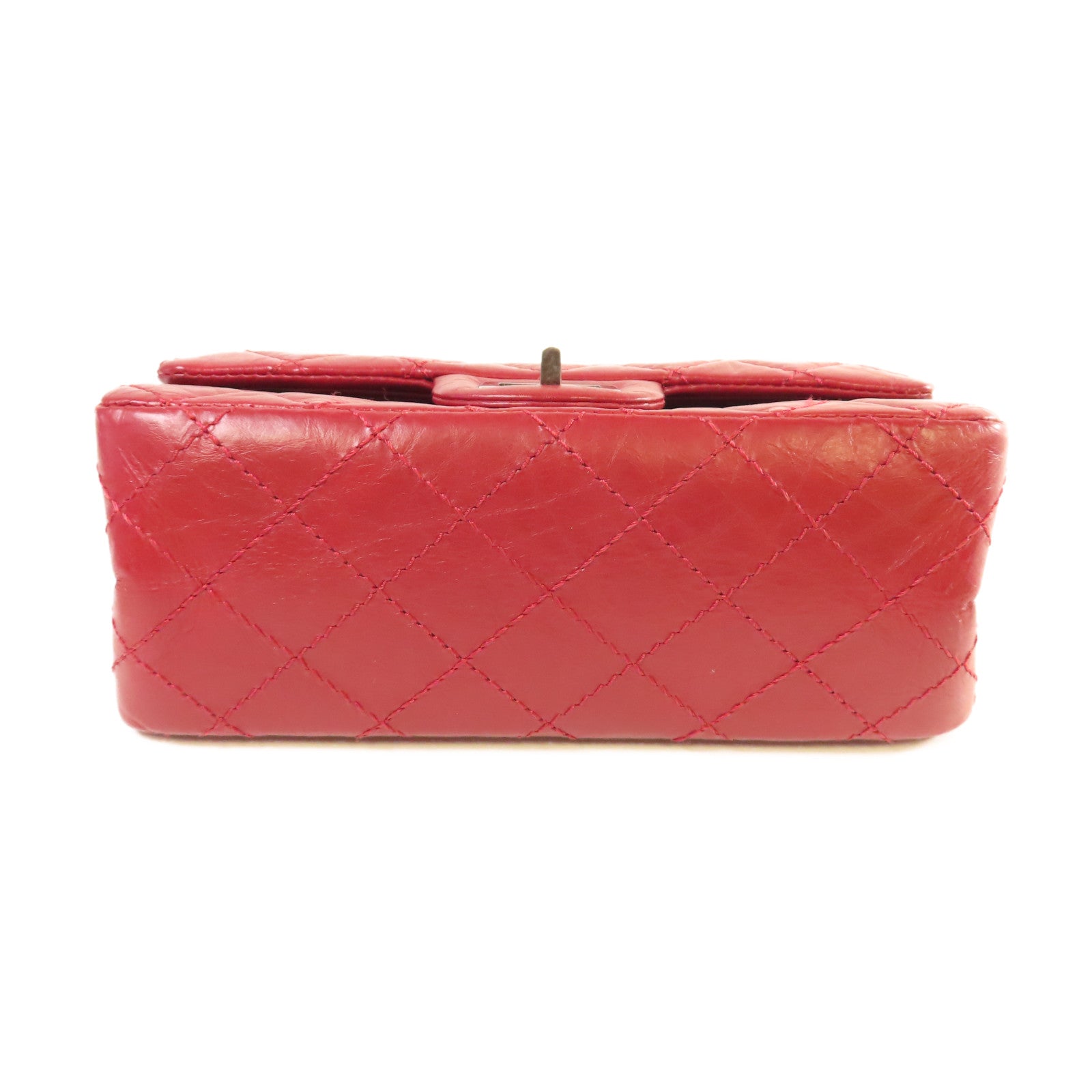 CHANEL 【激減優惠】菱格牛皮皮革2.55 Mini Chain Shoulder Bag銀扣鏈帶肩背袋酒紅色