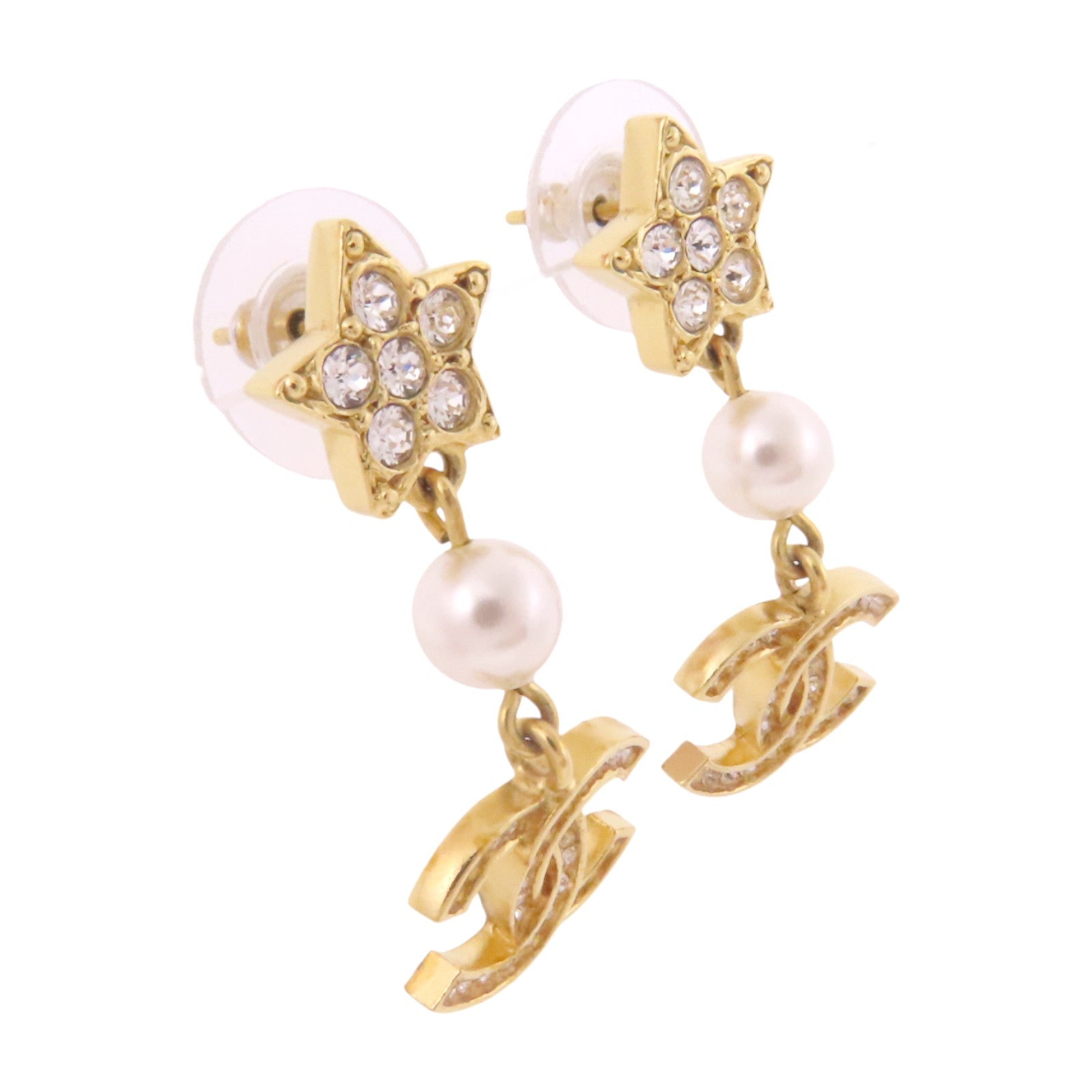 CHANEL 金屬/仿珍珠/水鑽Earrings銀扣耳環