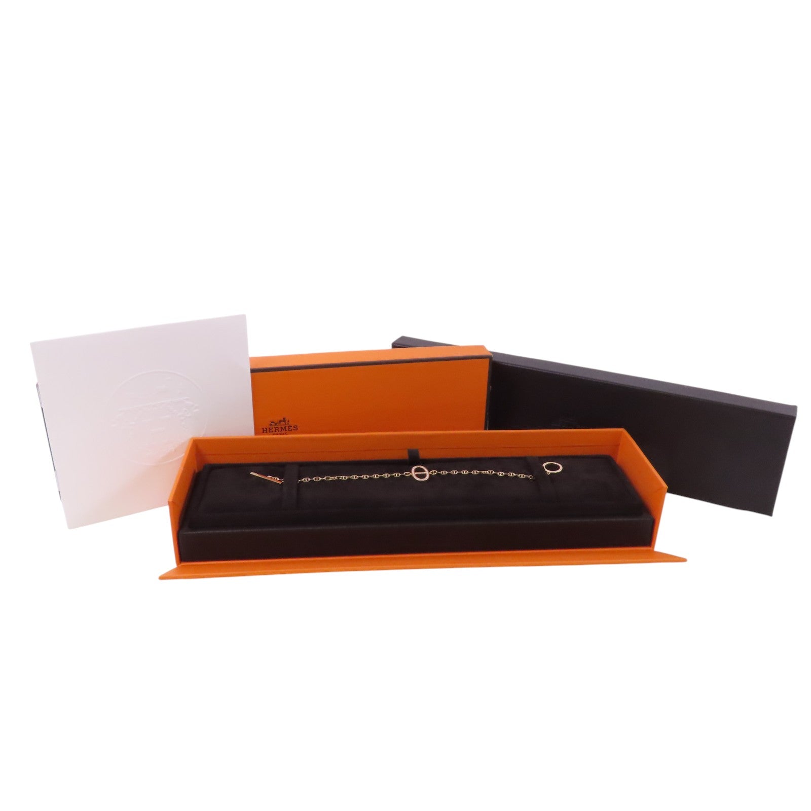 HERMES 18K玫瑰金Chaine d'ancre Contour Bracelet金扣鑽石手鏈