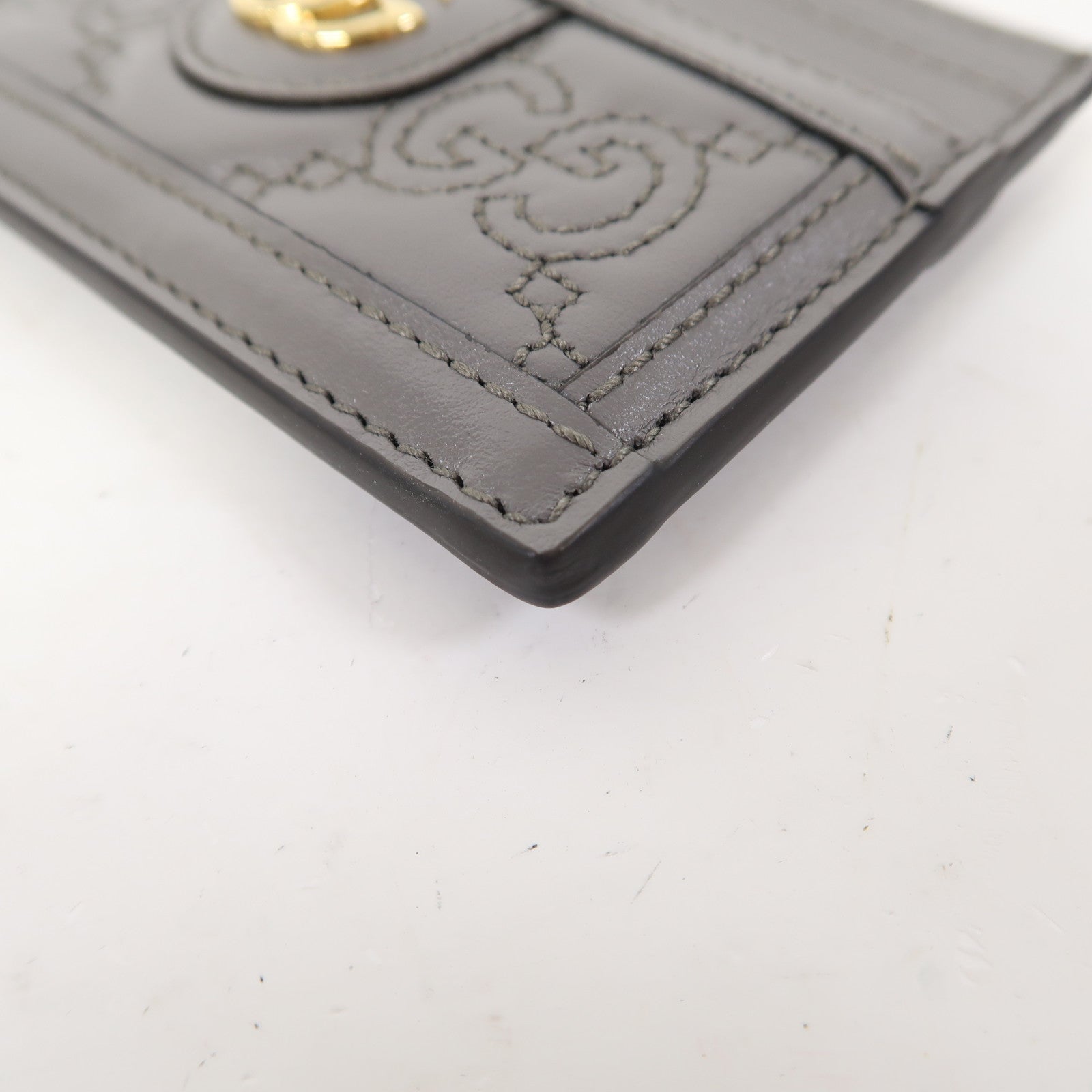 GUCCI 牛皮皮革Card Case金扣卡片套灰色