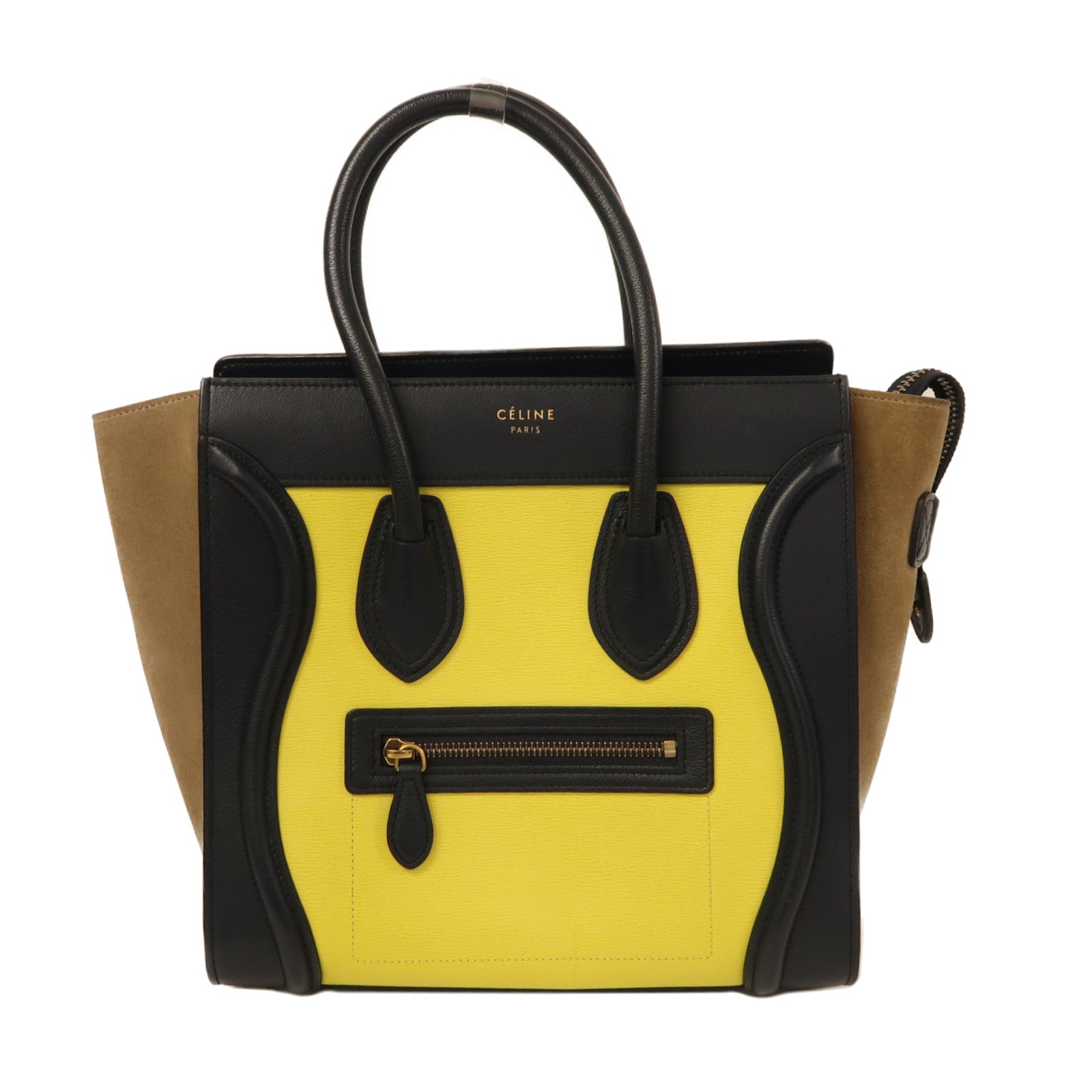 CELINE 牛皮皮革/絨面皮革Micro Luggage金扣手挽袋黑色/黃色/啡色