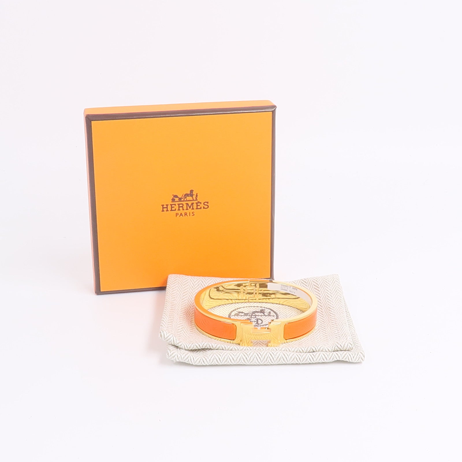 HERMES 金屬/琺瑯Clic H Bracelet手鐲Orange