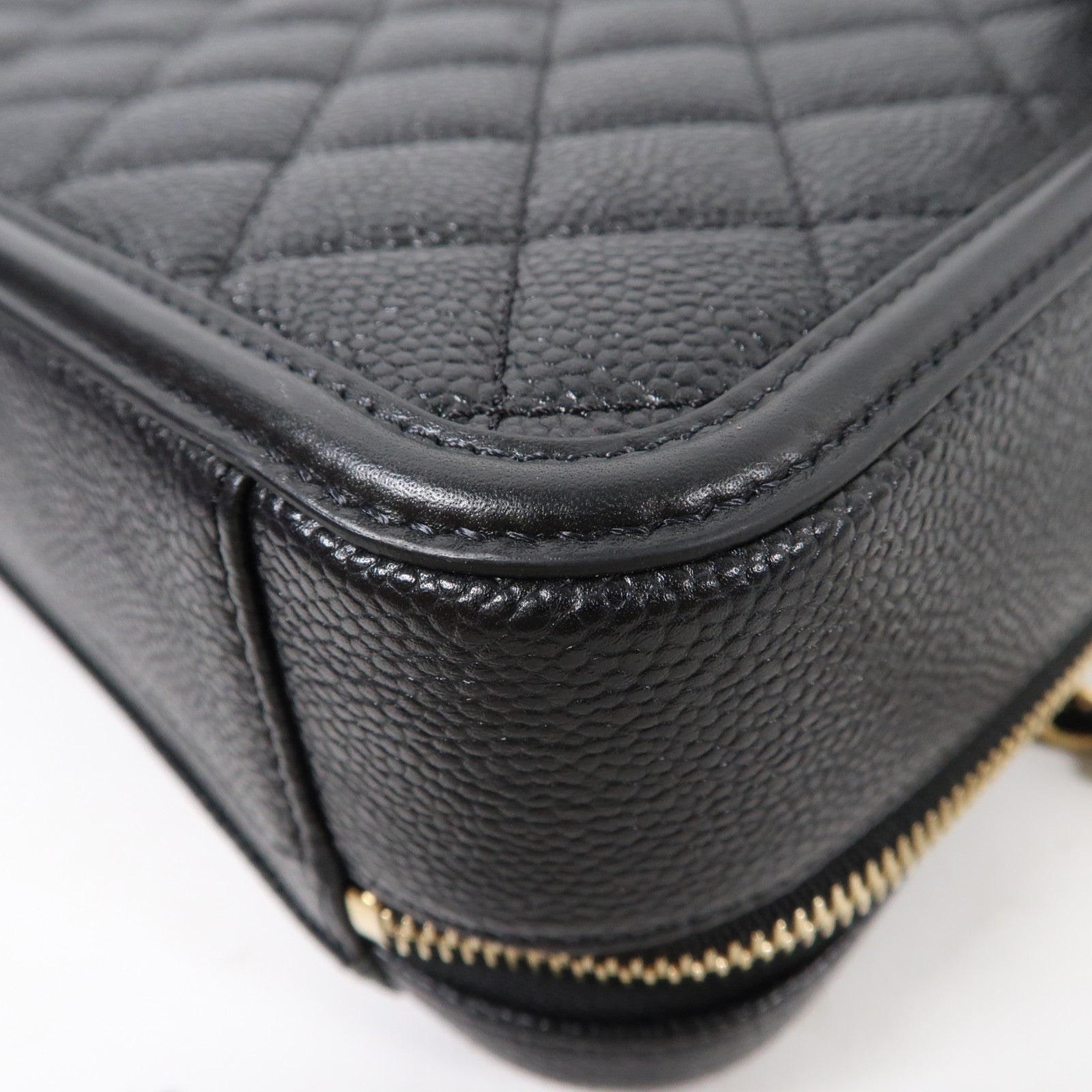 CHANEL 菱格Caviar皮革Vanity Case金扣手挽肩背兩用袋黑色