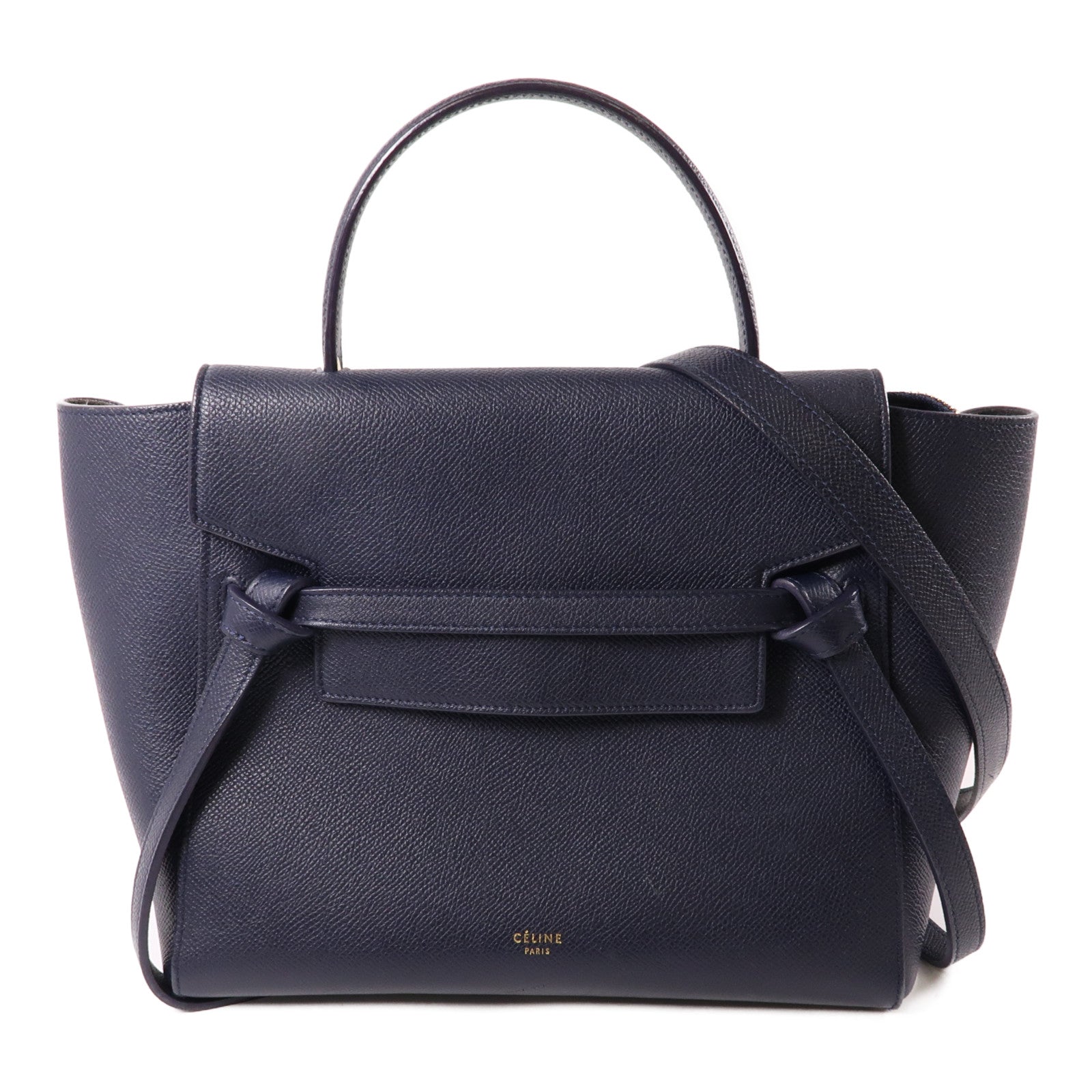 CELINE 牛皮皮革Belt Bag金扣手挽肩背兩用袋深藍色