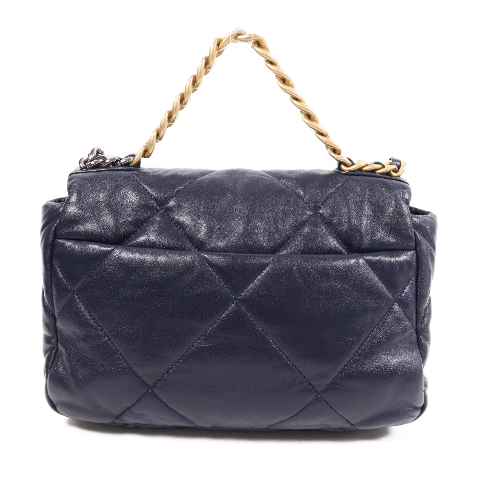 CHANEL CC C19 Small 2 Way Shoulder Bag Lambskin Leather Blue