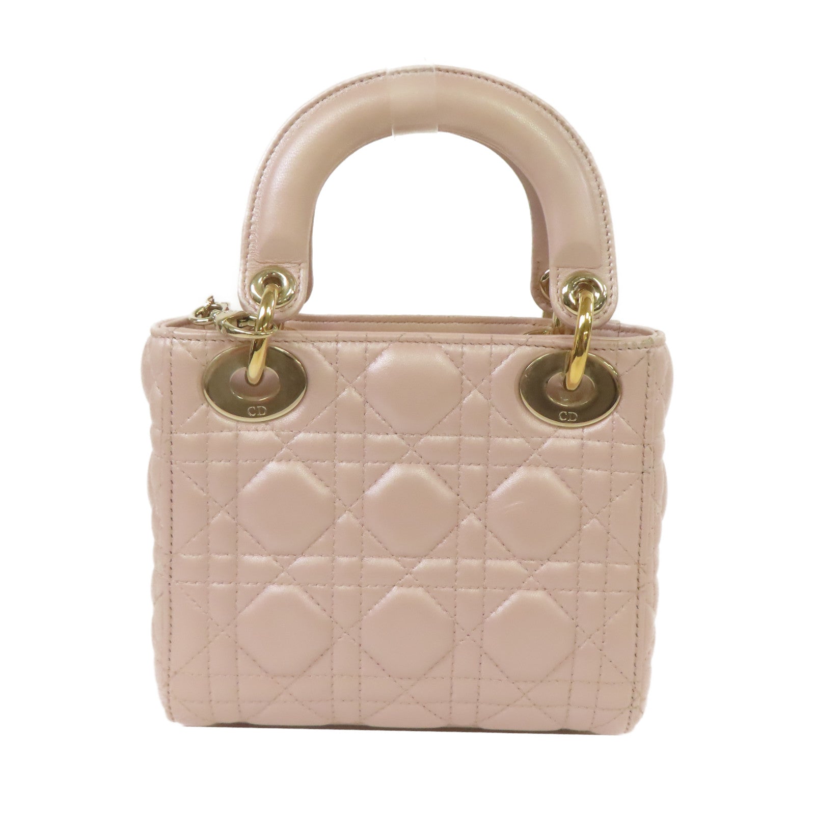 Dior 羊皮皮革Mini Lady Dior金扣手挽肩背兩用袋粉紅色