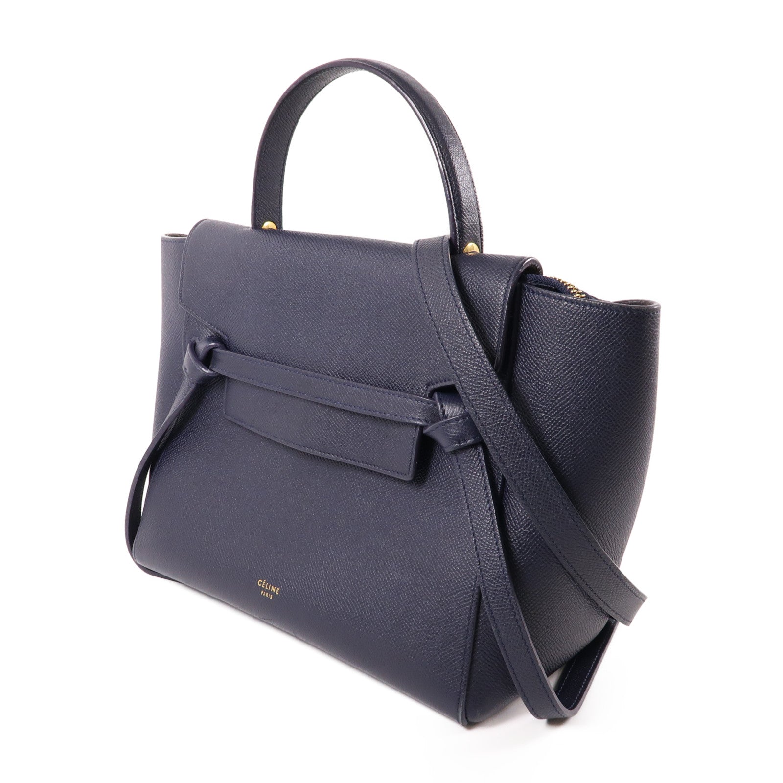 CELINE 牛皮皮革Belt Bag金扣手挽肩背兩用袋深藍色