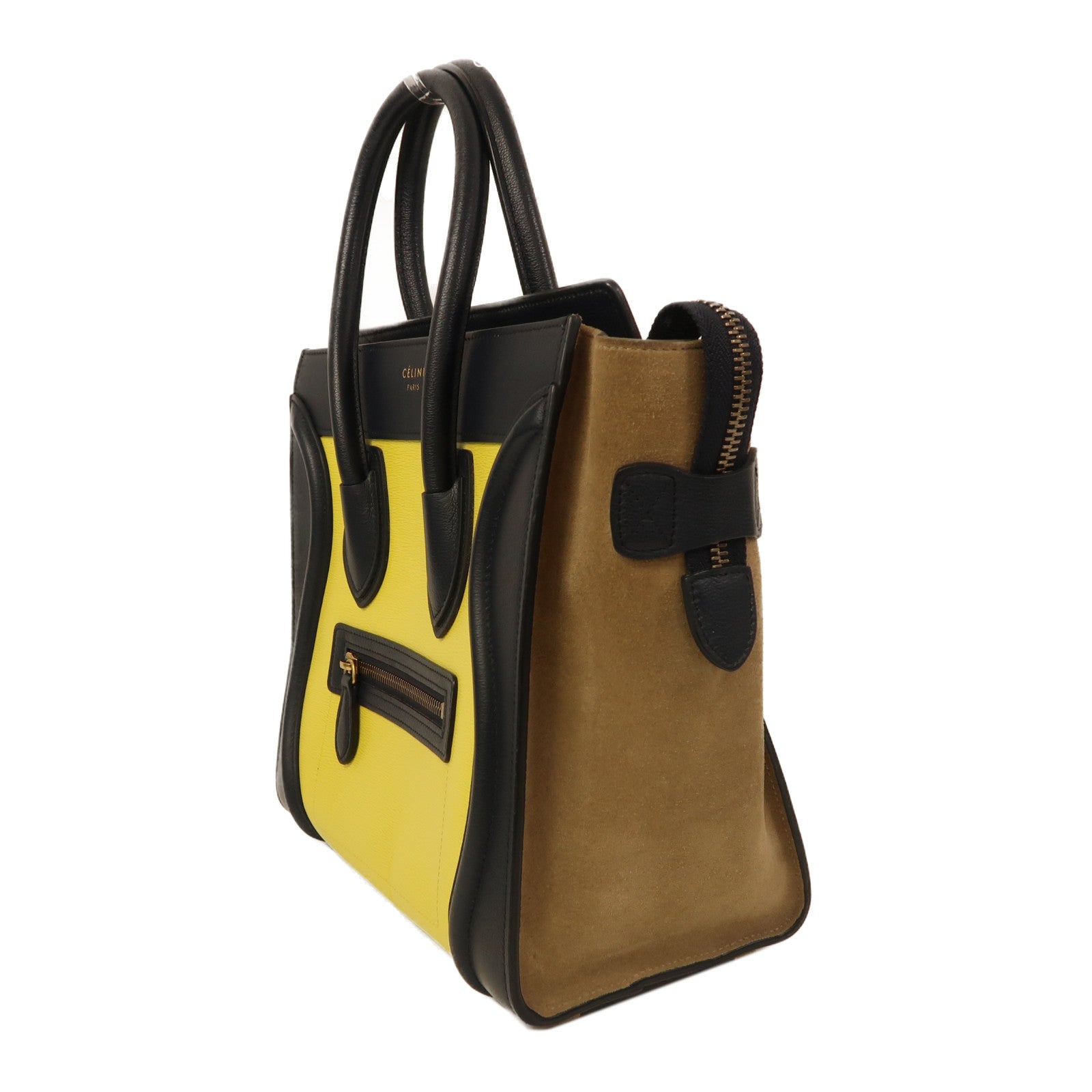 CELINE 牛皮皮革/絨面皮革Micro Luggage金扣手挽袋黑色/黃色/啡色