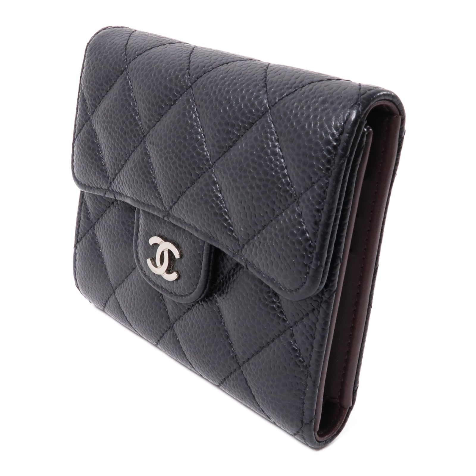 CHANEL 牛皮皮革Wallet銀扣錢包黑色