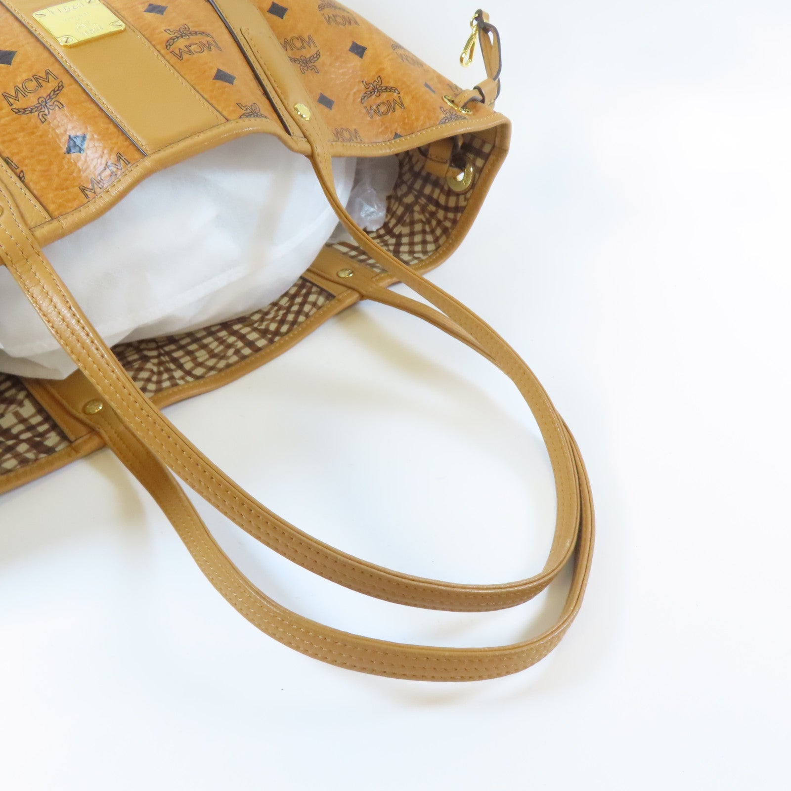 MCM 【激減優惠】塗層帆布Tote Bag金扣手挽袋啡色