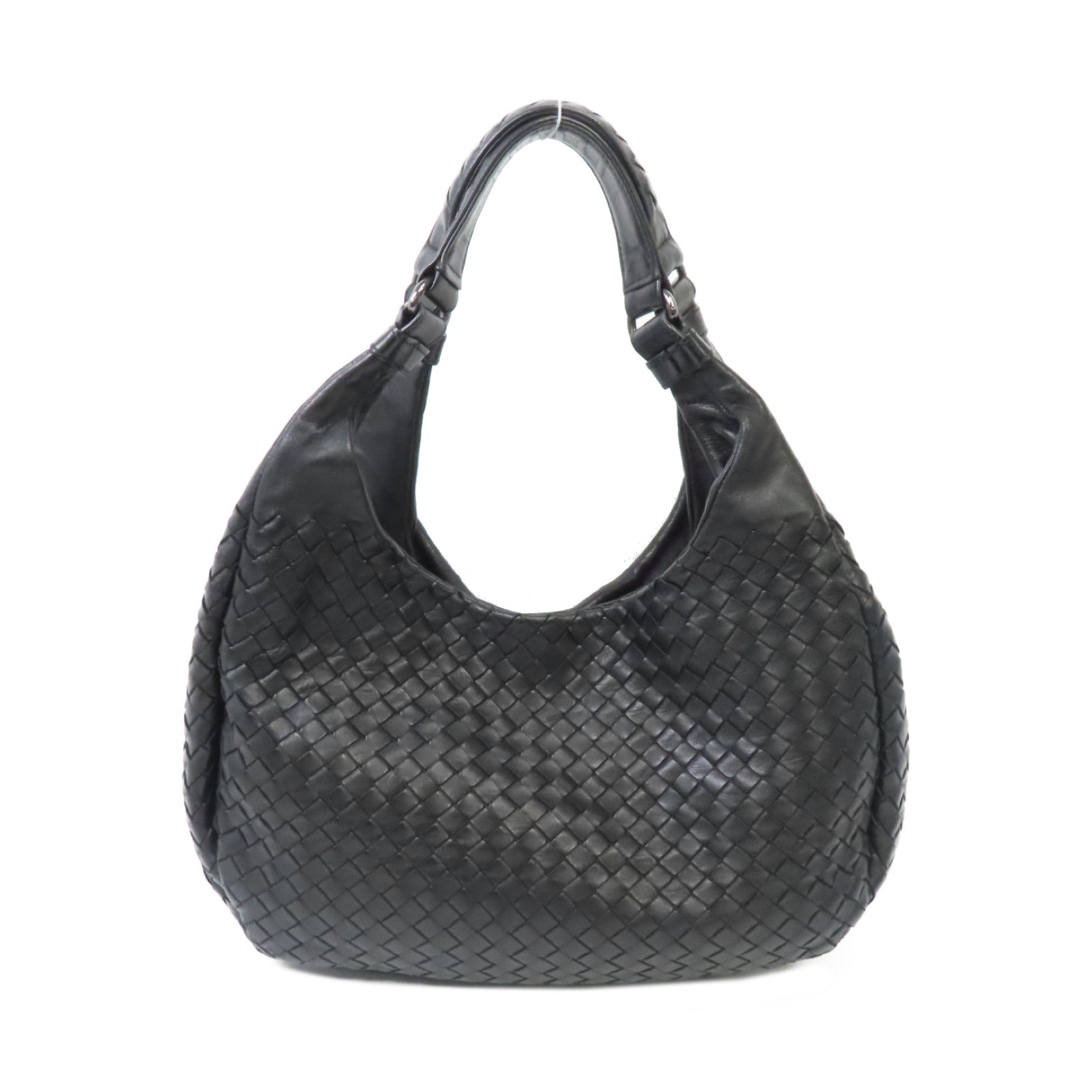 BOTTEGA VENETA 織紋牛皮皮革Shoulder Bag銀扣肩背袋黑色