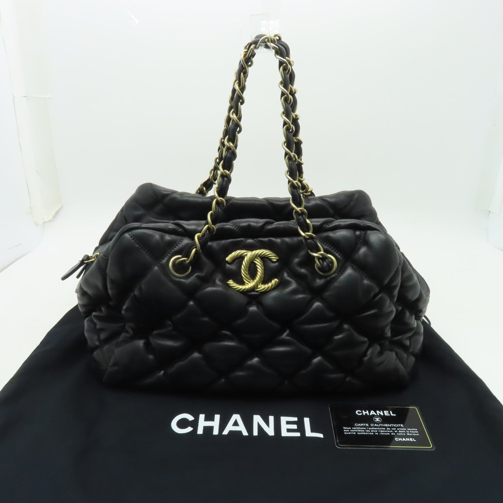 CHANEL **【清倉大減價】菱格皮革Bubble Bag金扣鏈帶肩背袋黑色