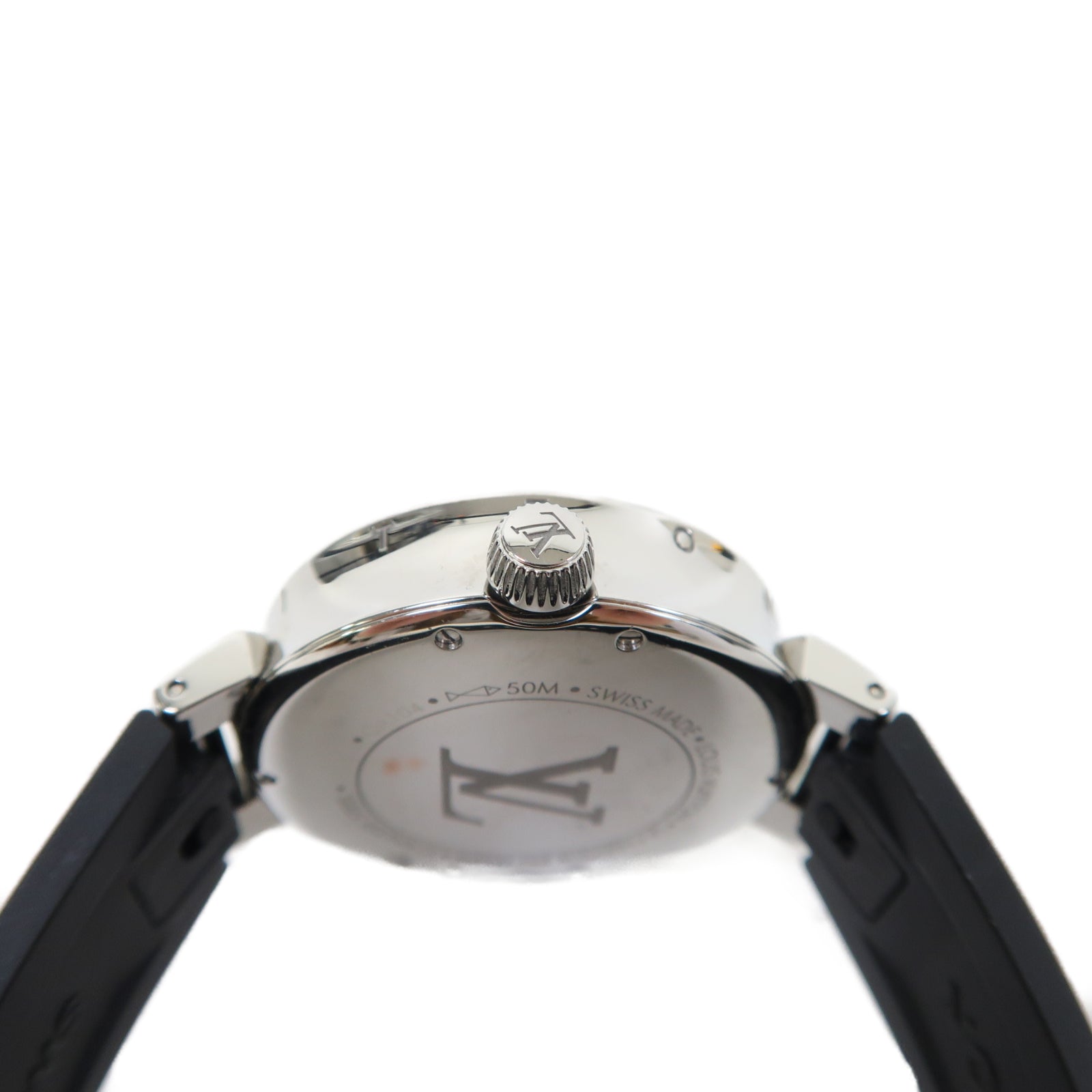 LOUIS VUITTON Tambour Dual Time MM不鏽鋼手錶石英機芯銀色
