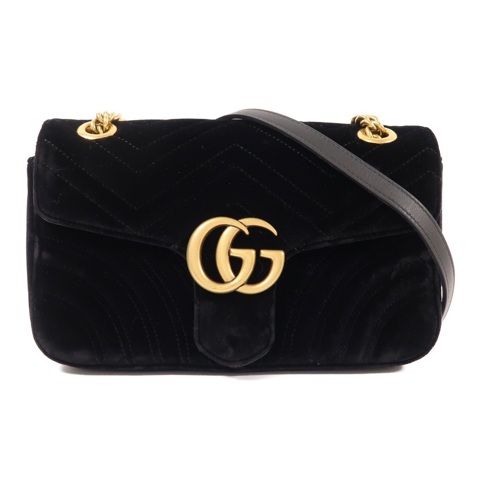 GUCCI Velvet GG Marmont Shoulder Bag金扣鏈帶肩背袋
