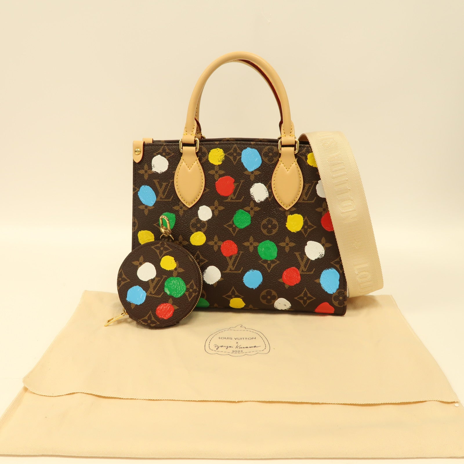 LOUIS VUITTON Monogram LVxYK On The Go金扣手挽肩背兩用袋啡色/彩色