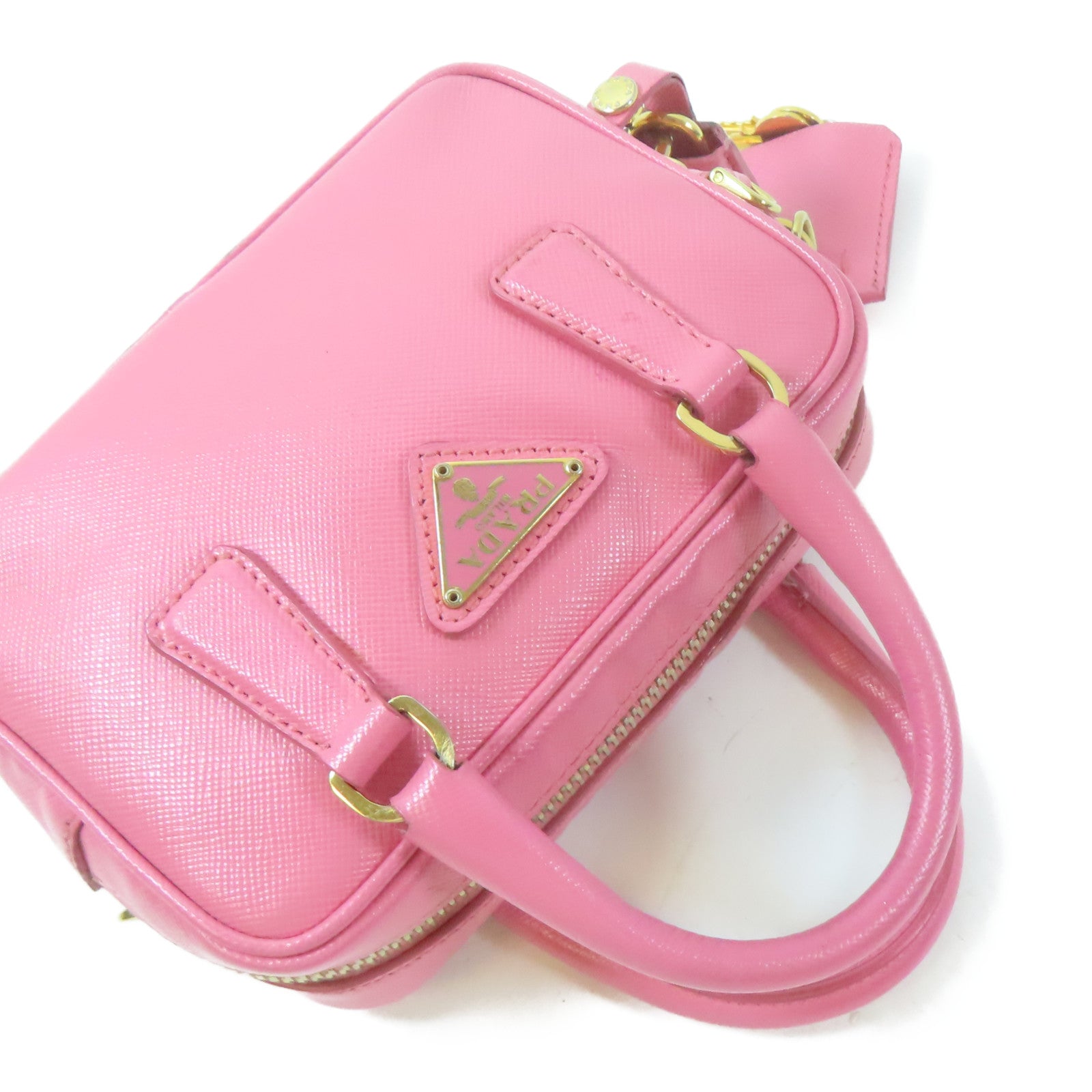 PRADA 牛皮皮革Shoulder Bag金扣鏈帶肩背袋粉紅色